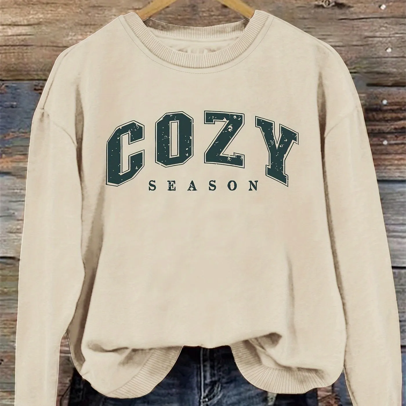 1pc Women'S Cozy Season Alphabet Print Sweatshirt - Casual Crew Neck Pullover for Fall & Winter, Polyester Fashion Hoodie