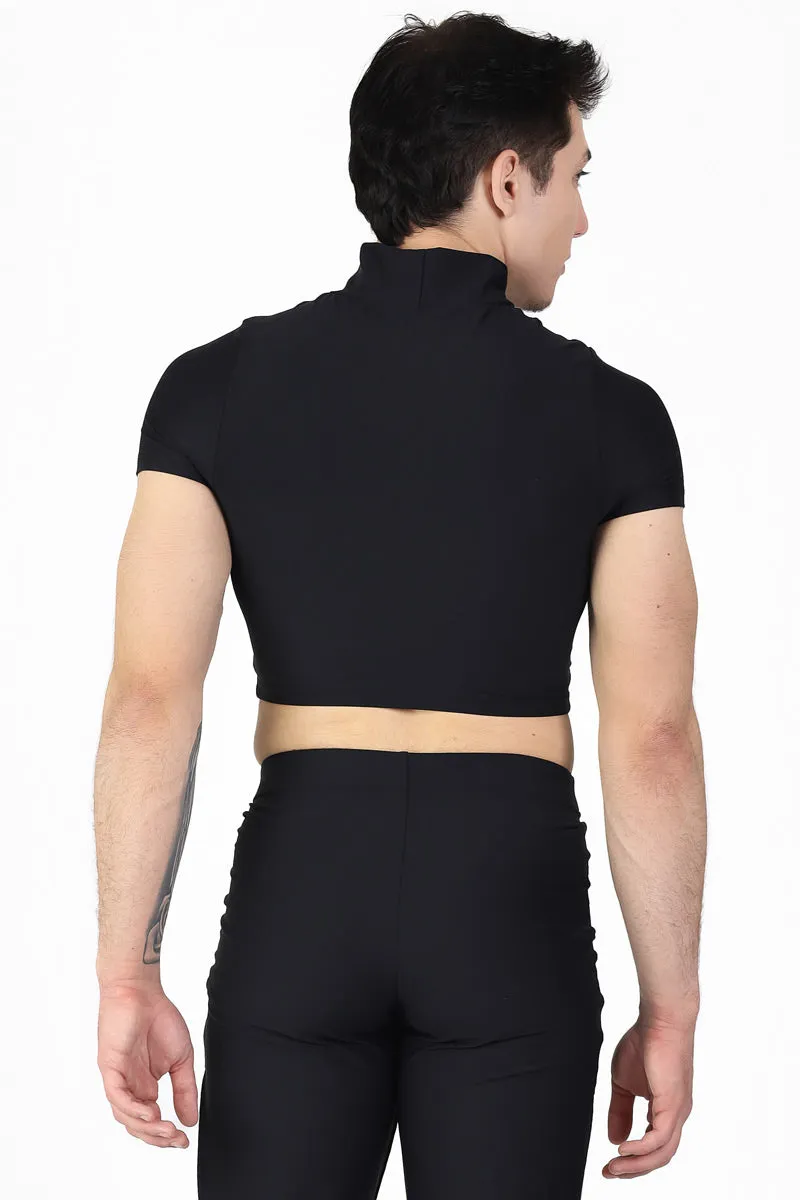 Black Men's Cut Out Crop Top with Rings
