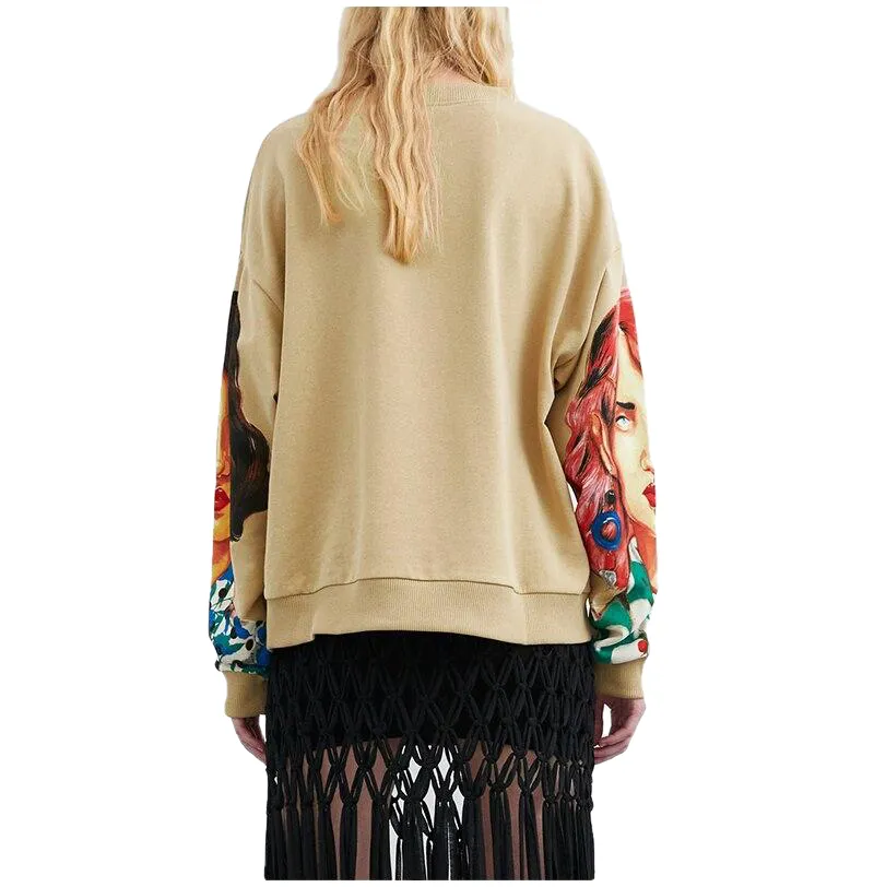 Character Print Sweatshirt O Neck Long Sleeve Pullover Knitted Over-Sized Hoodie Sweatshirts For Women
