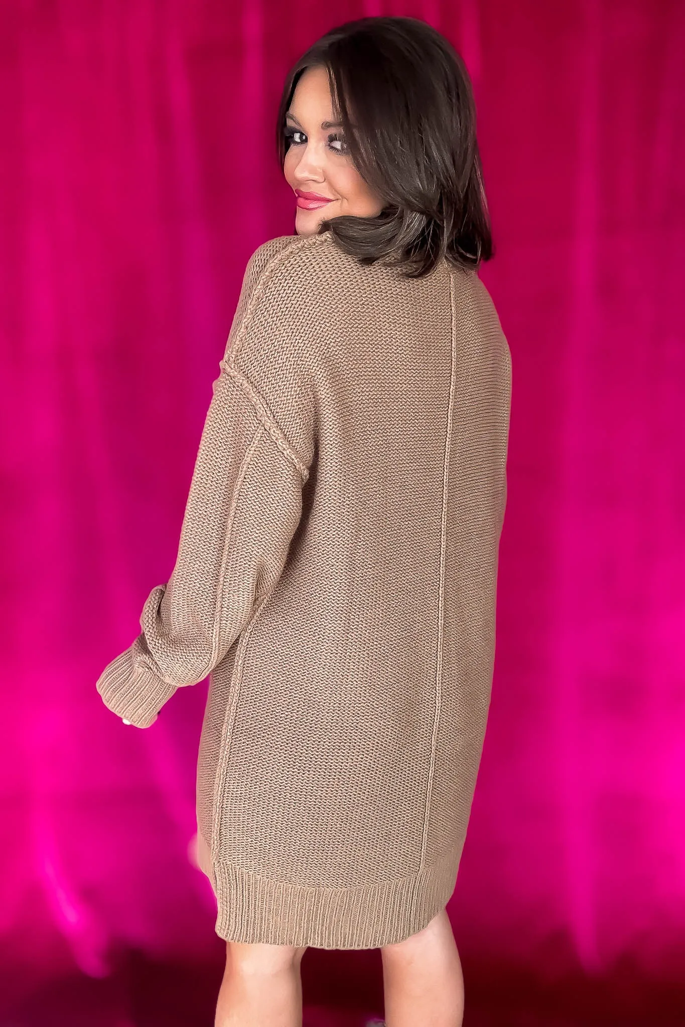 Chunky Mocha Round Neck Oversized Sweater Mini Dress