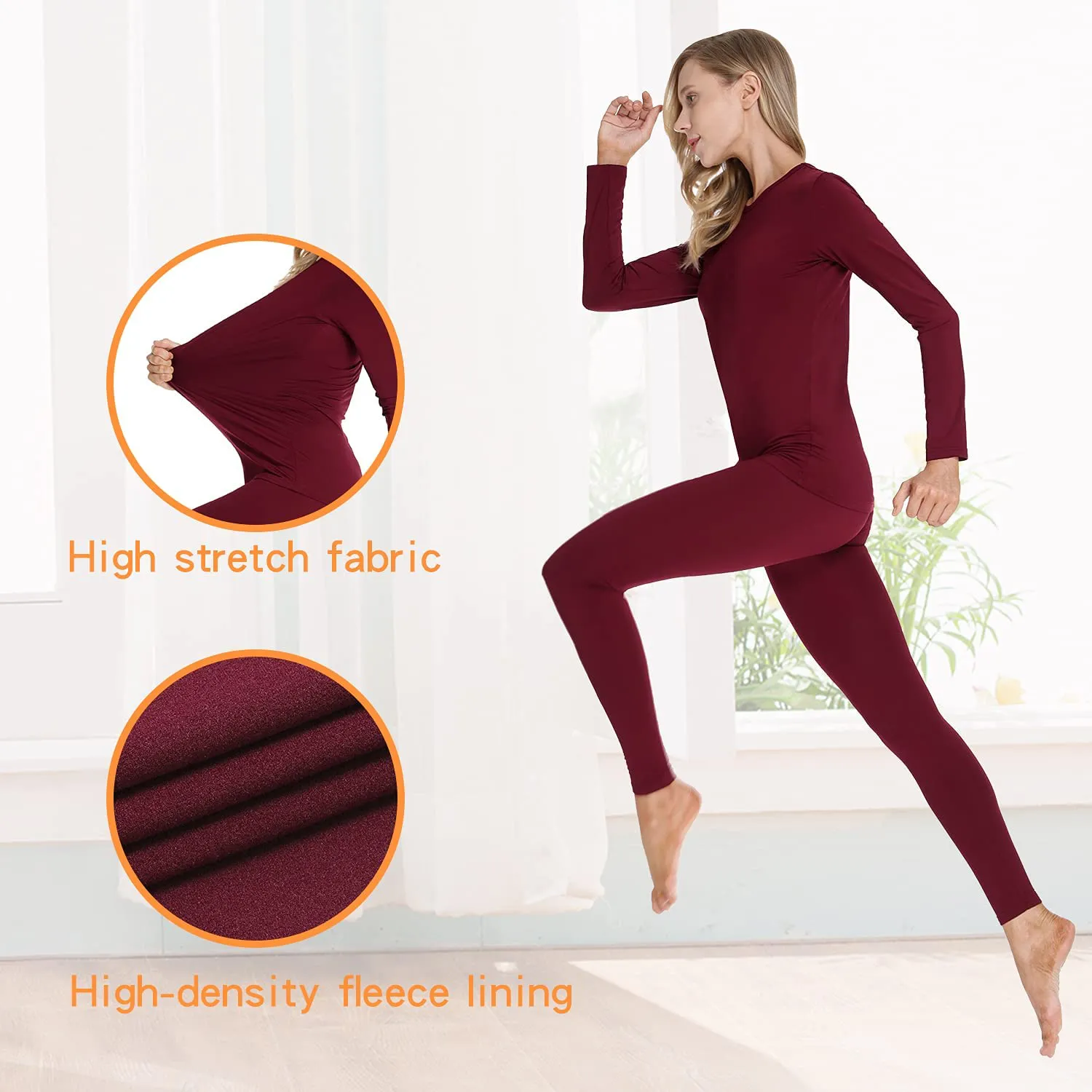 Dakiwin Women 's Thermal Underwear,Ultra-Soft Fleece Lined Winter Warm Base Layer Long,Moisture-Wicking Top & Bottom Set
