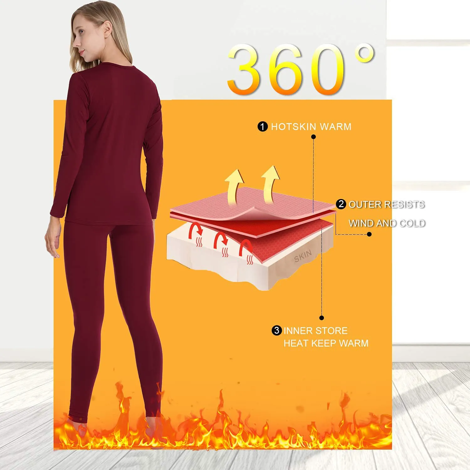 Dakiwin Women 's Thermal Underwear,Ultra-Soft Fleece Lined Winter Warm Base Layer Long,Moisture-Wicking Top & Bottom Set
