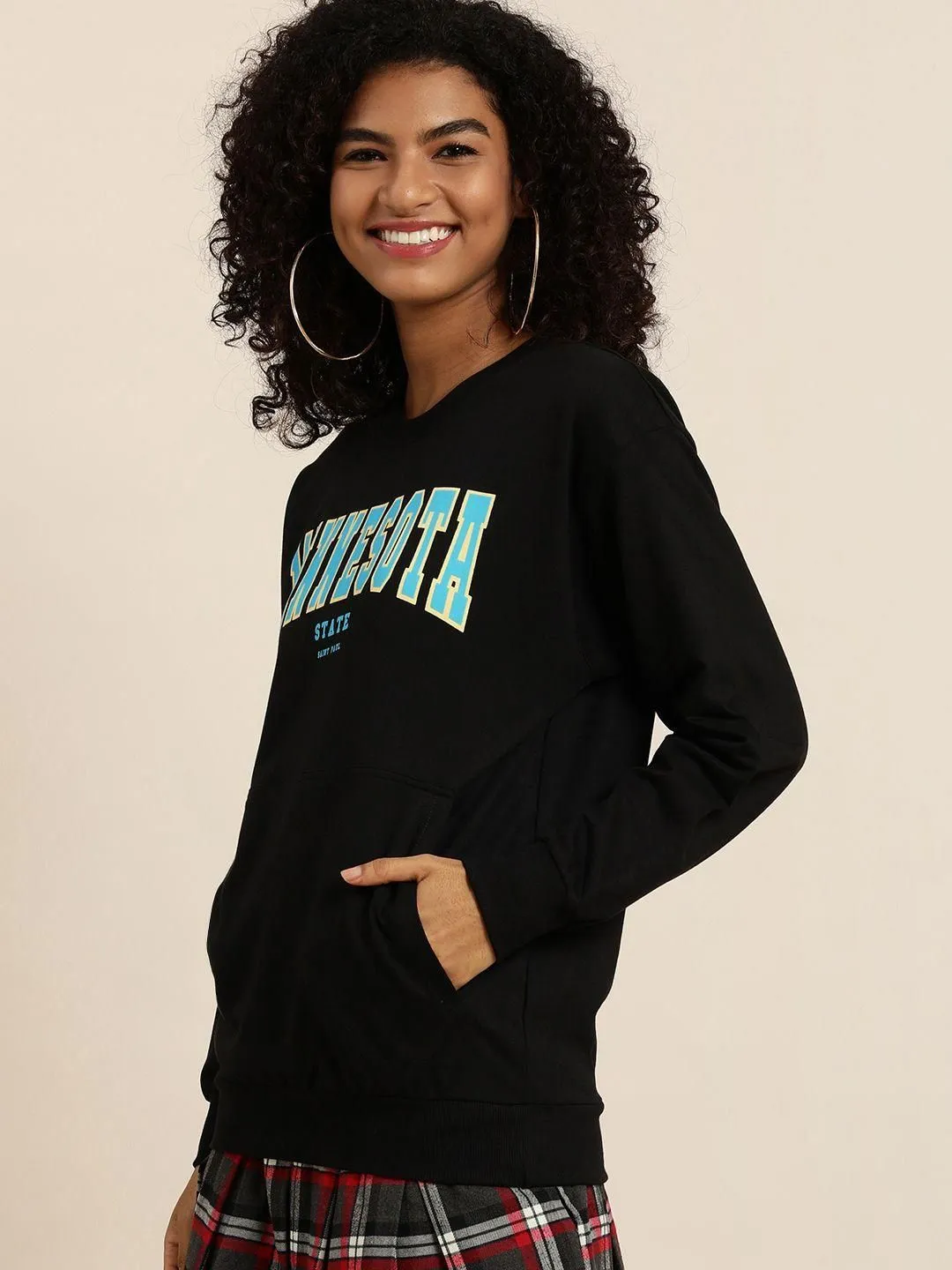 Dillinger Women's Black Typographic Oversized Sweatshirt
