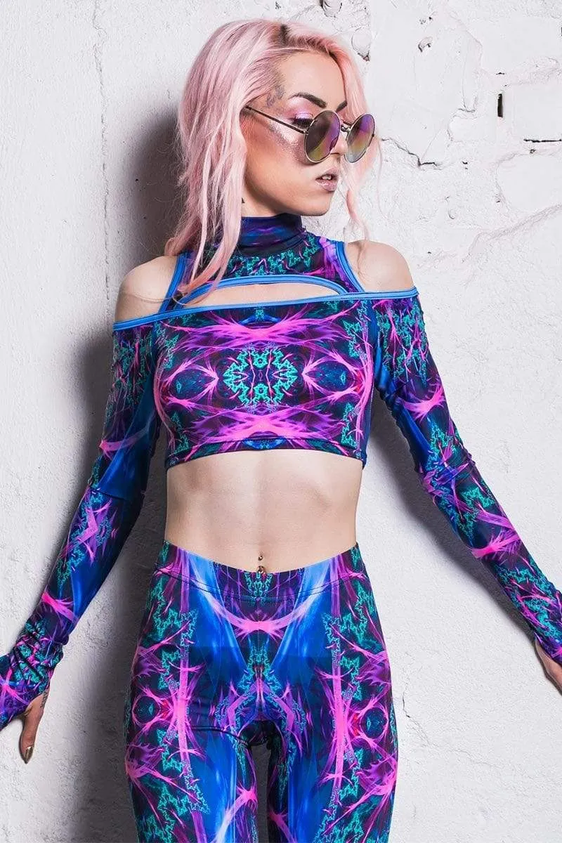 Electric Blue Cold Shoulder Crop Top