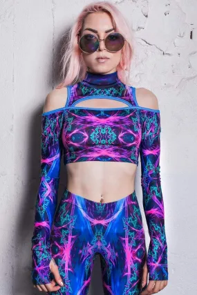 Electric Blue Cold Shoulder Crop Top