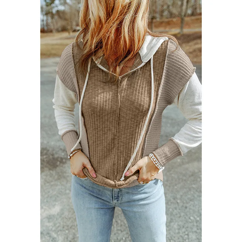 Flytonn-women fall outfits high street ins style  fall outfits women 2024 Early Autumn New Color Matching Hoodie Women's Casual Style Texture Knitted Long-Sleeved Sweater Women's