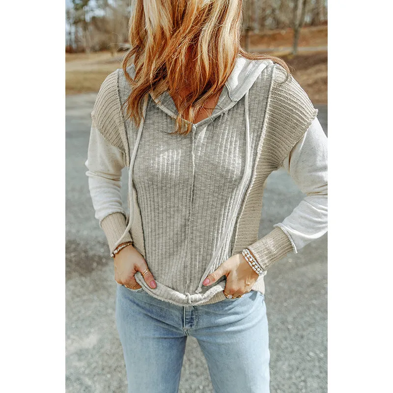 Flytonn-women fall outfits high street ins style  fall outfits women 2024 Early Autumn New Color Matching Hoodie Women's Casual Style Texture Knitted Long-Sleeved Sweater Women's