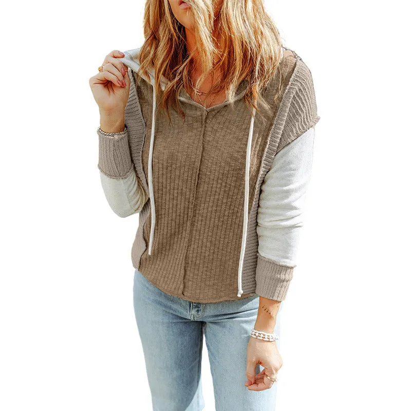 Flytonn-women fall outfits high street ins style  fall outfits women 2024 Early Autumn New Color Matching Hoodie Women's Casual Style Texture Knitted Long-Sleeved Sweater Women's