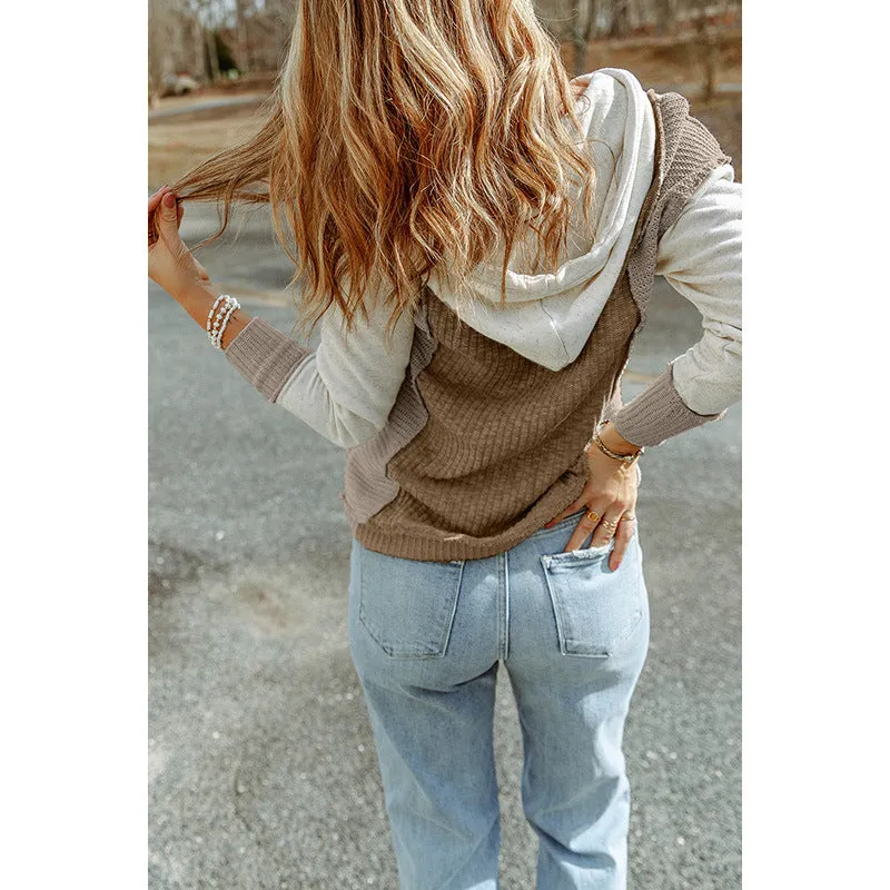 Flytonn-women fall outfits high street ins style  fall outfits women 2024 Early Autumn New Color Matching Hoodie Women's Casual Style Texture Knitted Long-Sleeved Sweater Women's