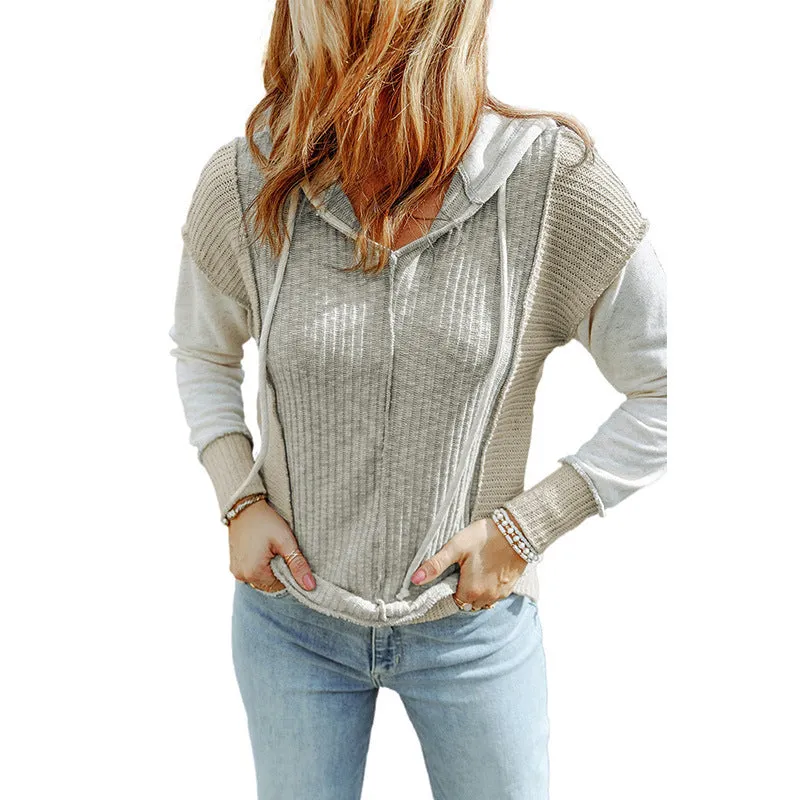 Flytonn-women fall outfits high street ins style  fall outfits women 2024 Early Autumn New Color Matching Hoodie Women's Casual Style Texture Knitted Long-Sleeved Sweater Women's