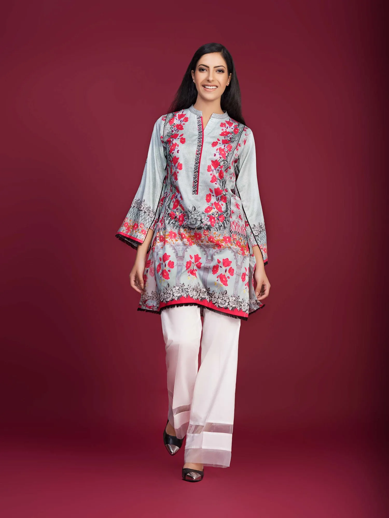Gul Ahmed Winter Collection Tunic – Grey Single Digital Satin SDS-02 A