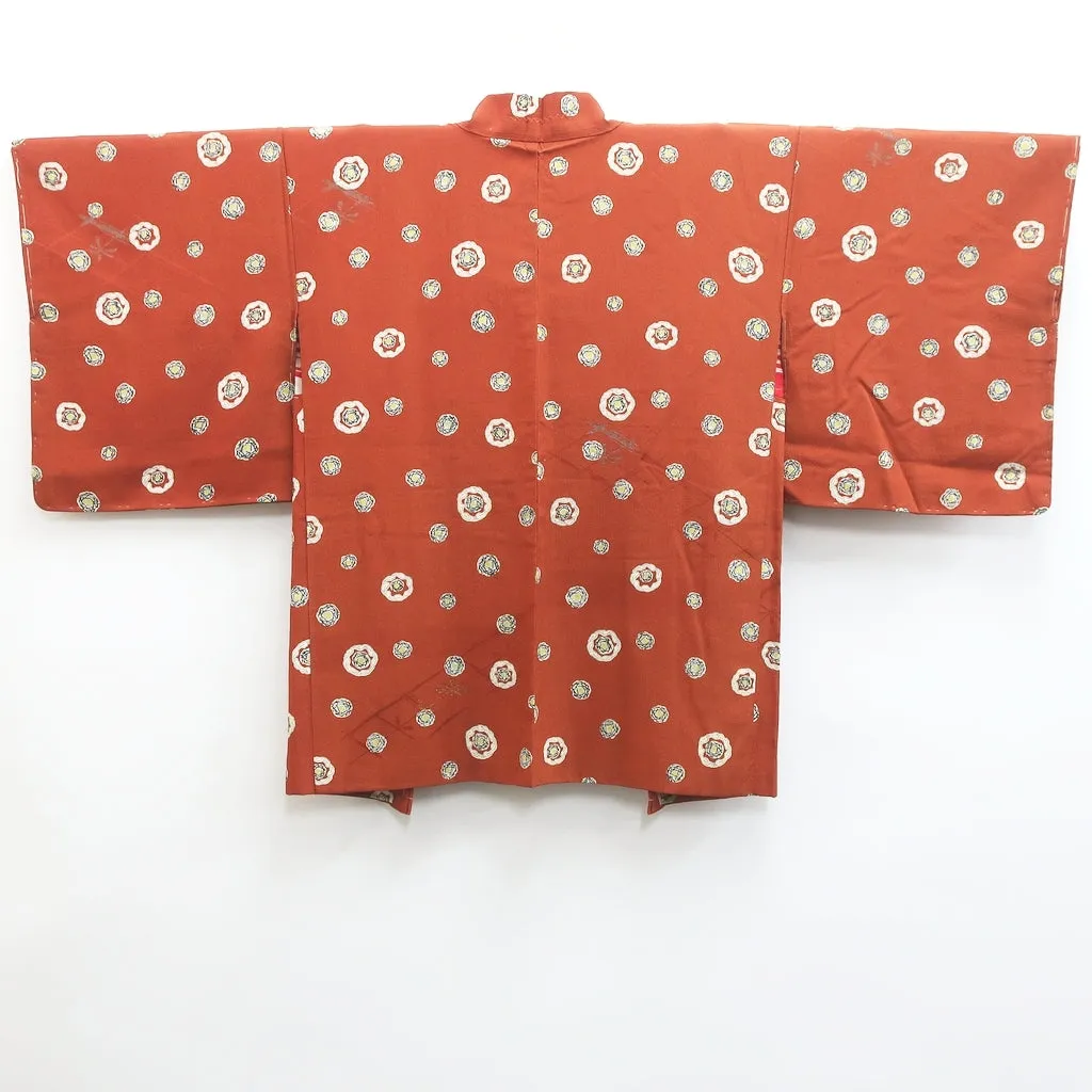 Haori Jacket Vintage(1920-1950) Light Brown Flower Rinzu Silk #9079D2