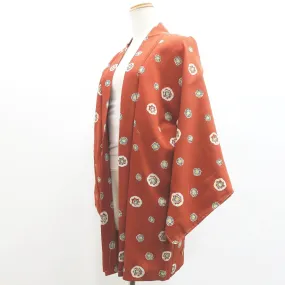 Haori Jacket Vintage(1920-1950) Light Brown Flower Rinzu Silk #9079D2