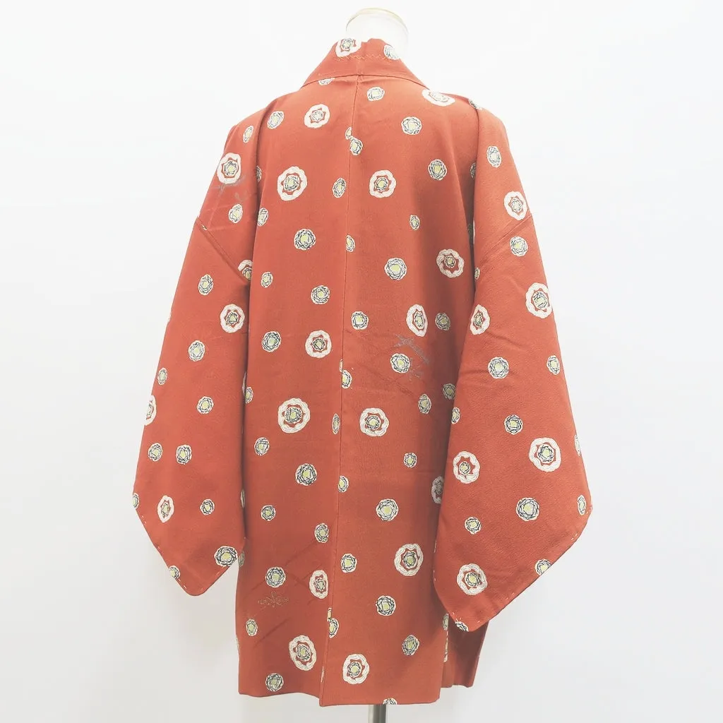 Haori Jacket Vintage(1920-1950) Light Brown Flower Rinzu Silk #9079D2