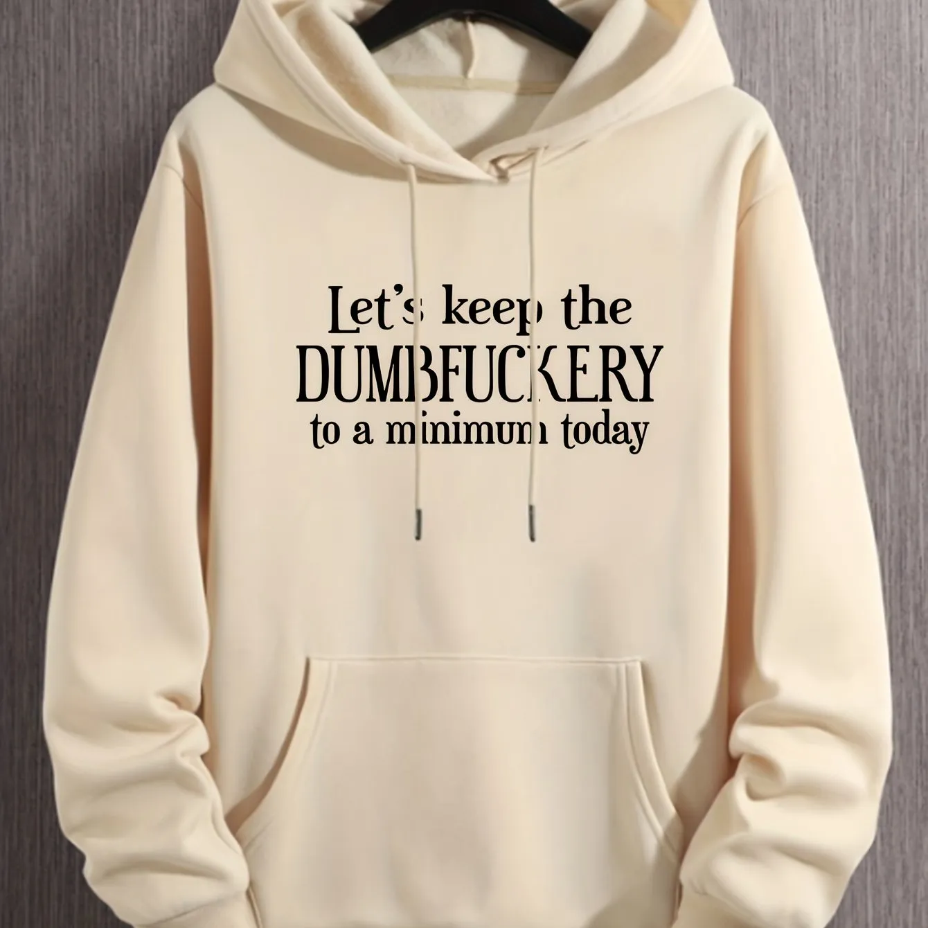 Ilooove - DUMFUCKERY Print Hoodies For Men, Graphic Hoodie With Kangaroo Pocket, Comfy Loose Trendy Hooded Pullover, Mens Clothing For Autumn Winter