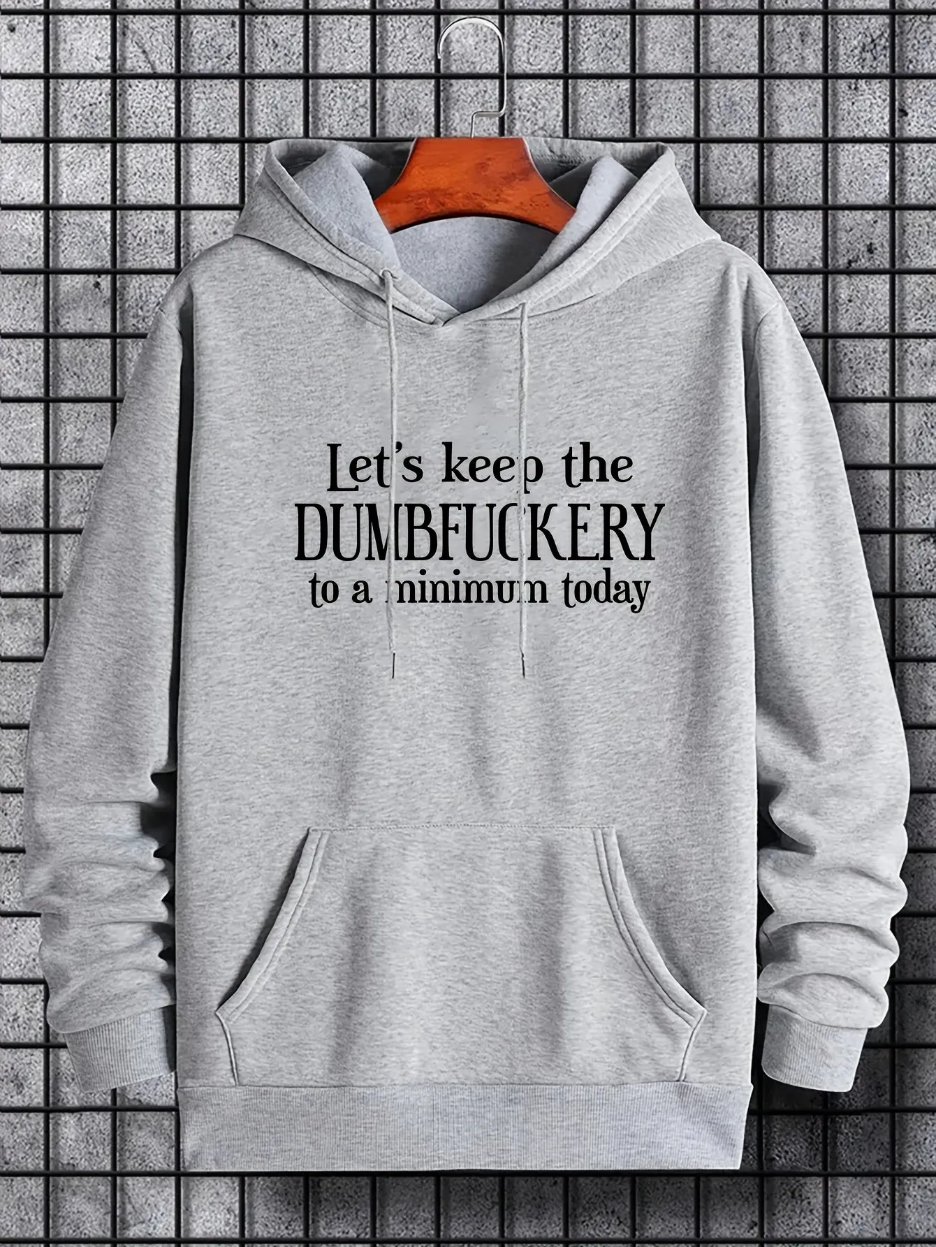 Ilooove - DUMFUCKERY Print Hoodies For Men, Graphic Hoodie With Kangaroo Pocket, Comfy Loose Trendy Hooded Pullover, Mens Clothing For Autumn Winter