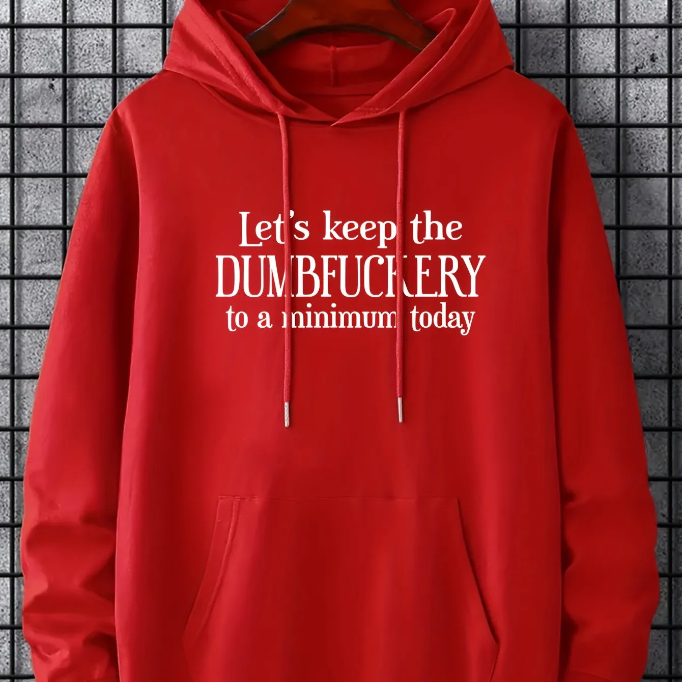 Ilooove - DUMFUCKERY Print Hoodies For Men, Graphic Hoodie With Kangaroo Pocket, Comfy Loose Trendy Hooded Pullover, Mens Clothing For Autumn Winter