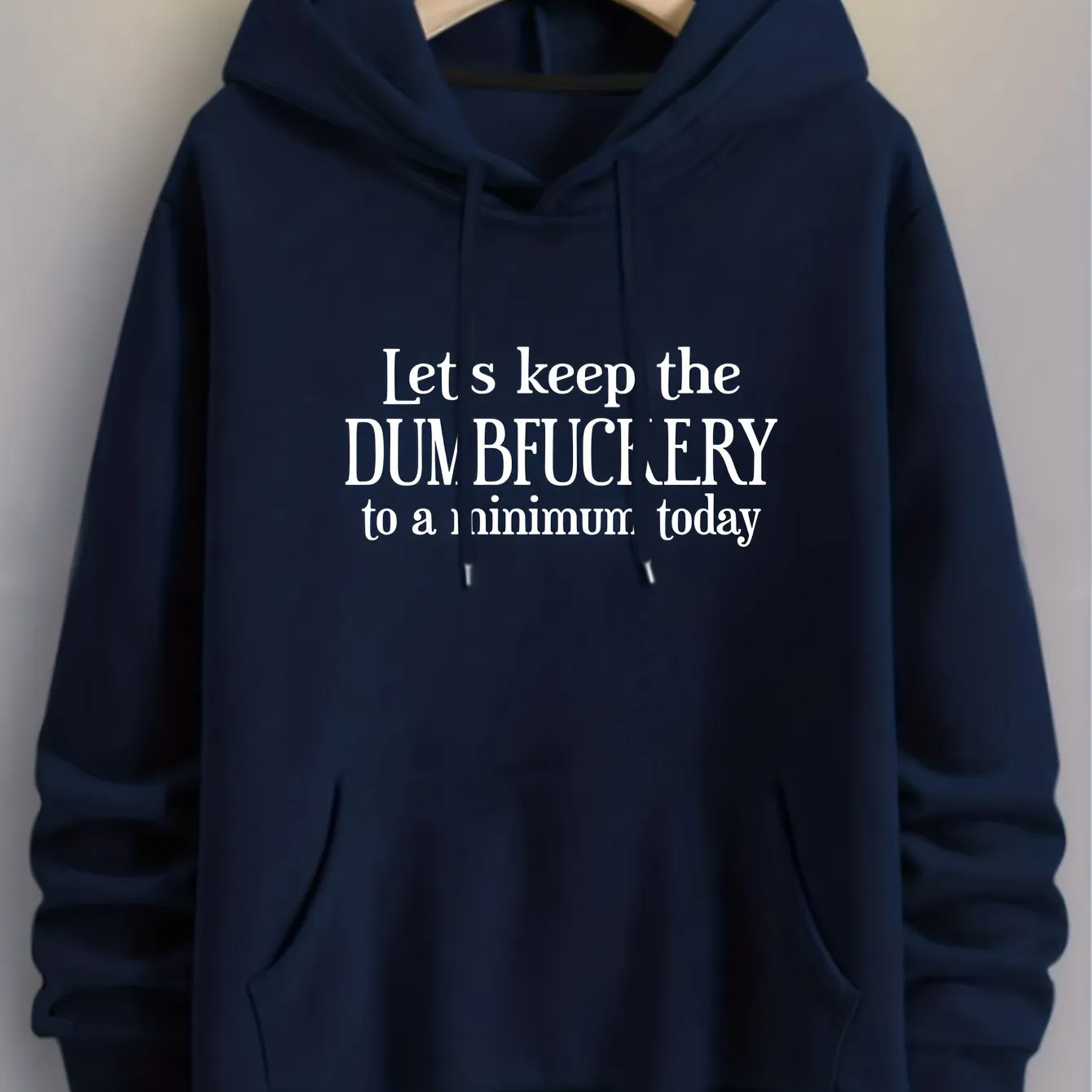 Ilooove - DUMFUCKERY Print Hoodies For Men, Graphic Hoodie With Kangaroo Pocket, Comfy Loose Trendy Hooded Pullover, Mens Clothing For Autumn Winter
