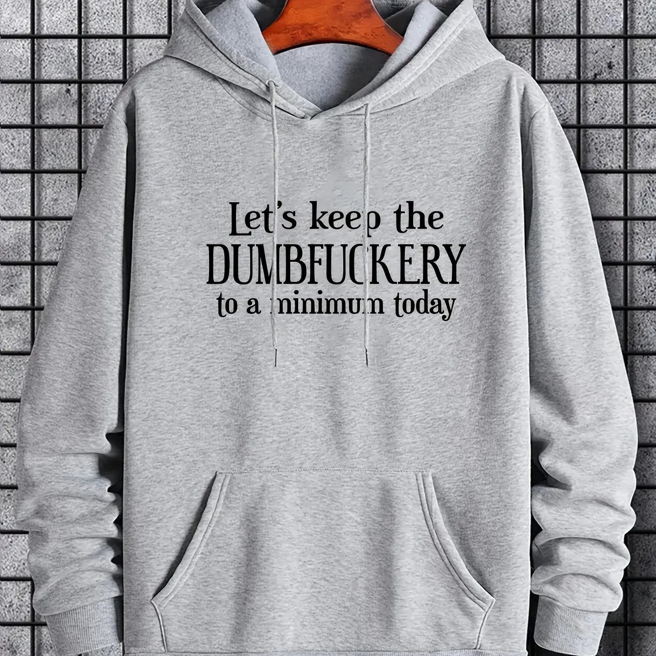 Ilooove - DUMFUCKERY Print Hoodies For Men, Graphic Hoodie With Kangaroo Pocket, Comfy Loose Trendy Hooded Pullover, Mens Clothing For Autumn Winter