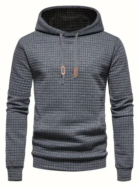 Ilooove - Waffle Pattern Solid Hoodie, Cool Hoodies For Men, Men's Casual Pullover Hooded Sweatshirt Streetwear For Spring Fall, As Gifts