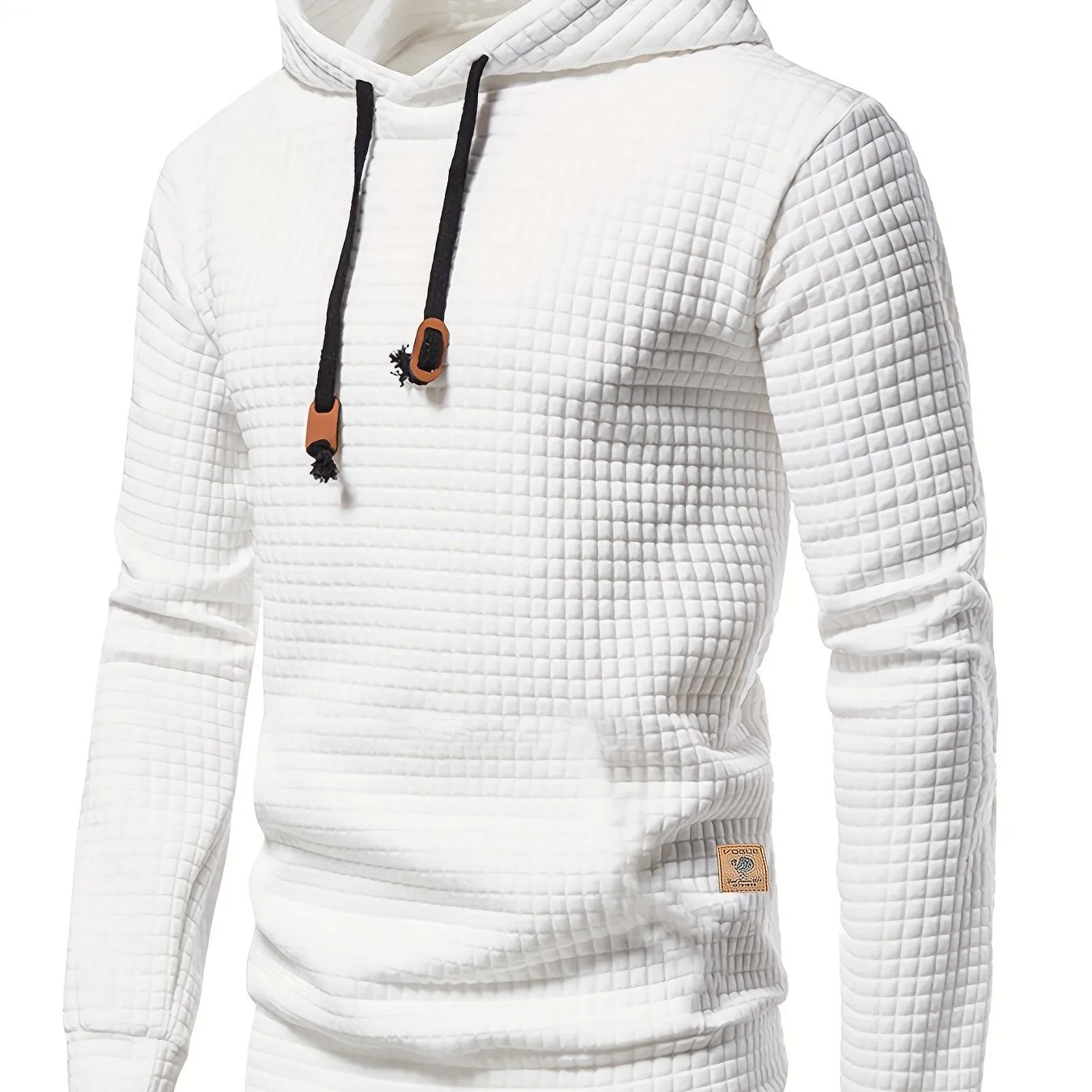 Ilooove - Waffle Pattern Solid Hoodie, Cool Hoodies For Men, Men's Casual Pullover Hooded Sweatshirt Streetwear For Spring Fall, As Gifts