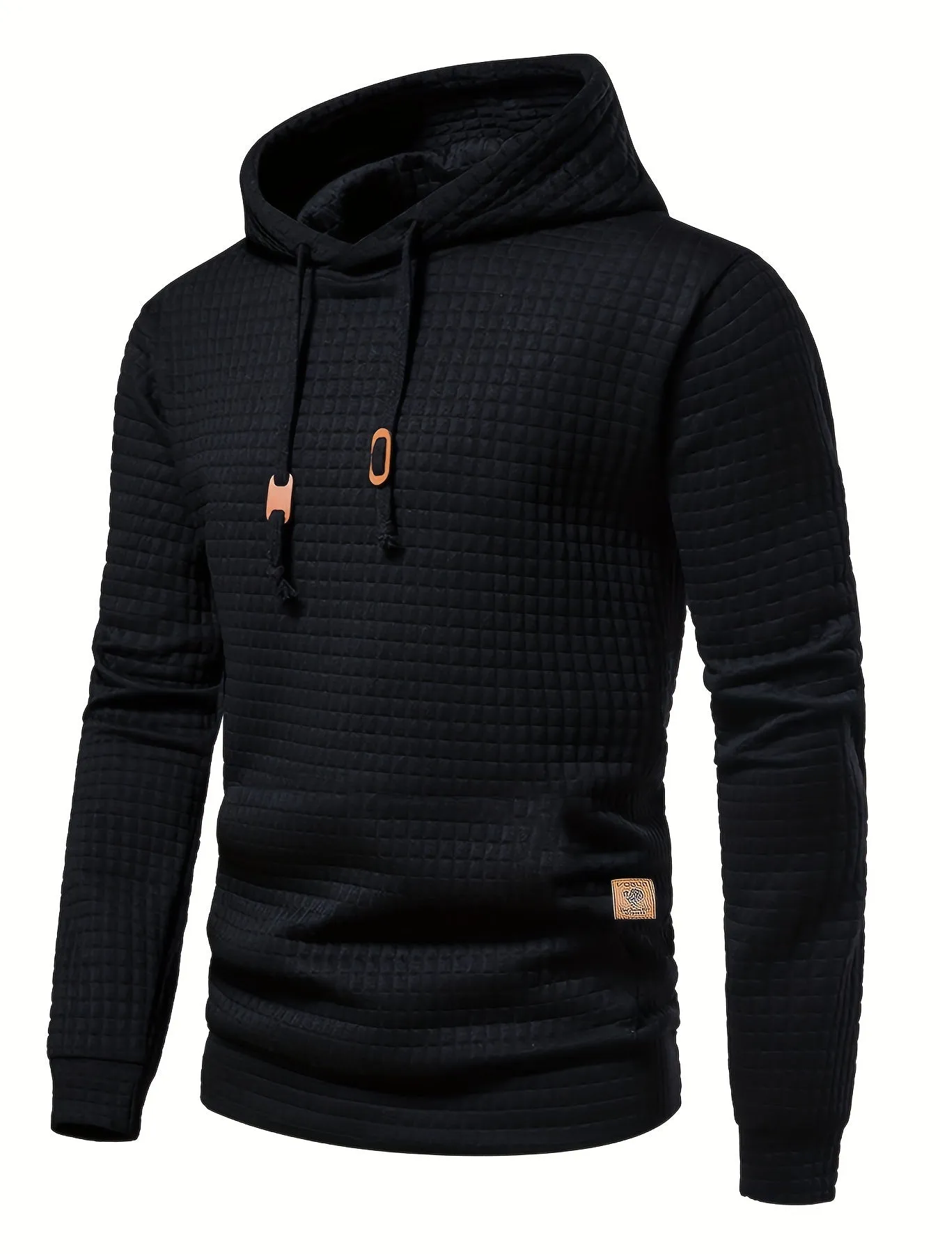 Ilooove - Waffle Pattern Solid Hoodie, Cool Hoodies For Men, Men's Casual Pullover Hooded Sweatshirt Streetwear For Spring Fall, As Gifts