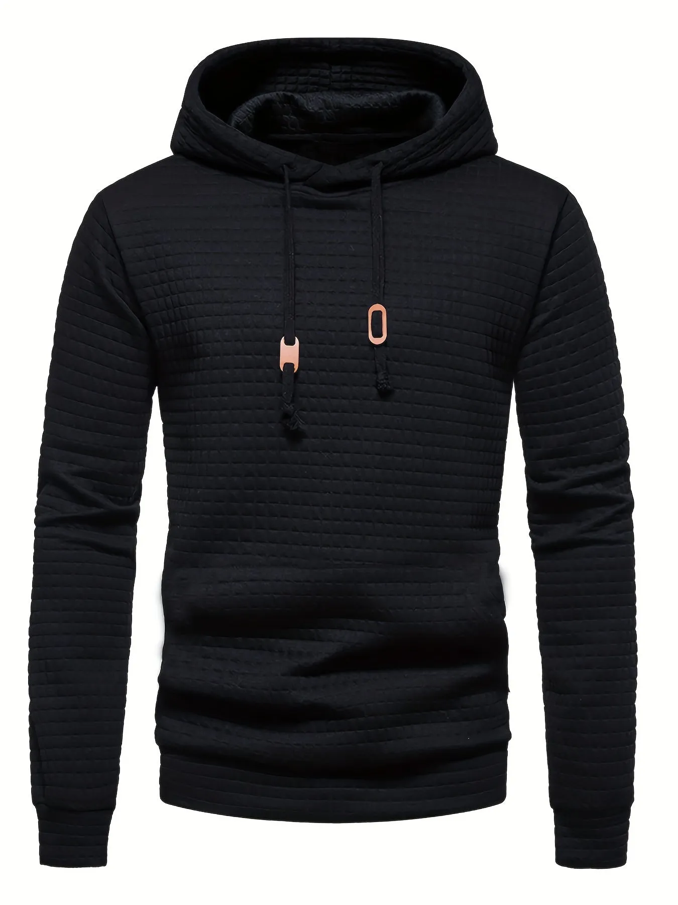 Ilooove - Waffle Pattern Solid Hoodie, Cool Hoodies For Men, Men's Casual Pullover Hooded Sweatshirt Streetwear For Spring Fall, As Gifts