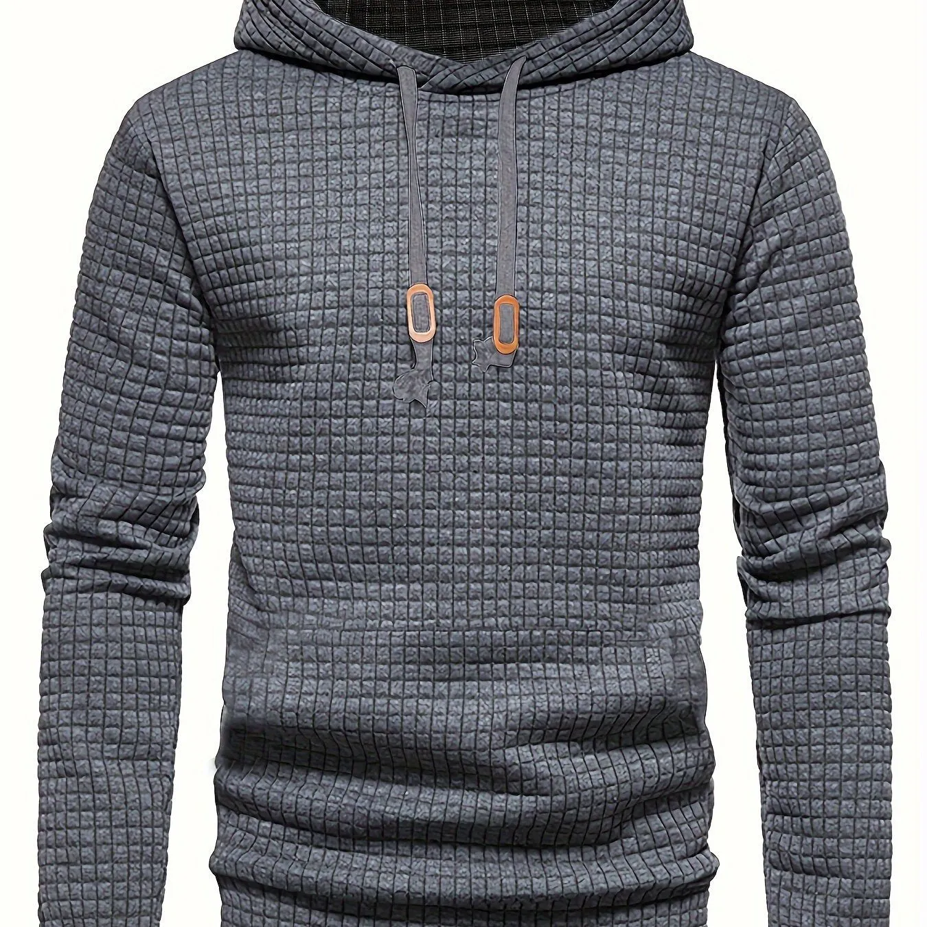 Ilooove - Waffle Pattern Solid Hoodie, Cool Hoodies For Men, Men's Casual Pullover Hooded Sweatshirt Streetwear For Spring Fall, As Gifts