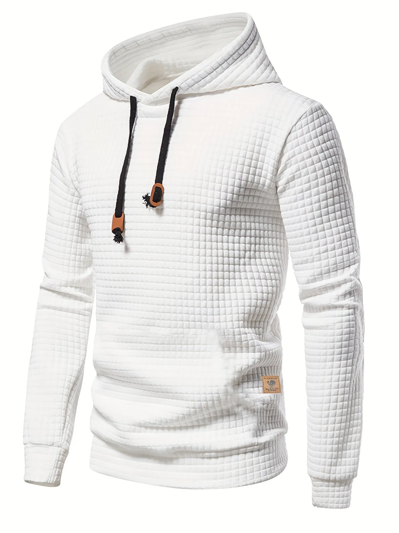 Ilooove - Waffle Pattern Solid Hoodie, Cool Hoodies For Men, Men's Casual Pullover Hooded Sweatshirt Streetwear For Spring Fall, As Gifts