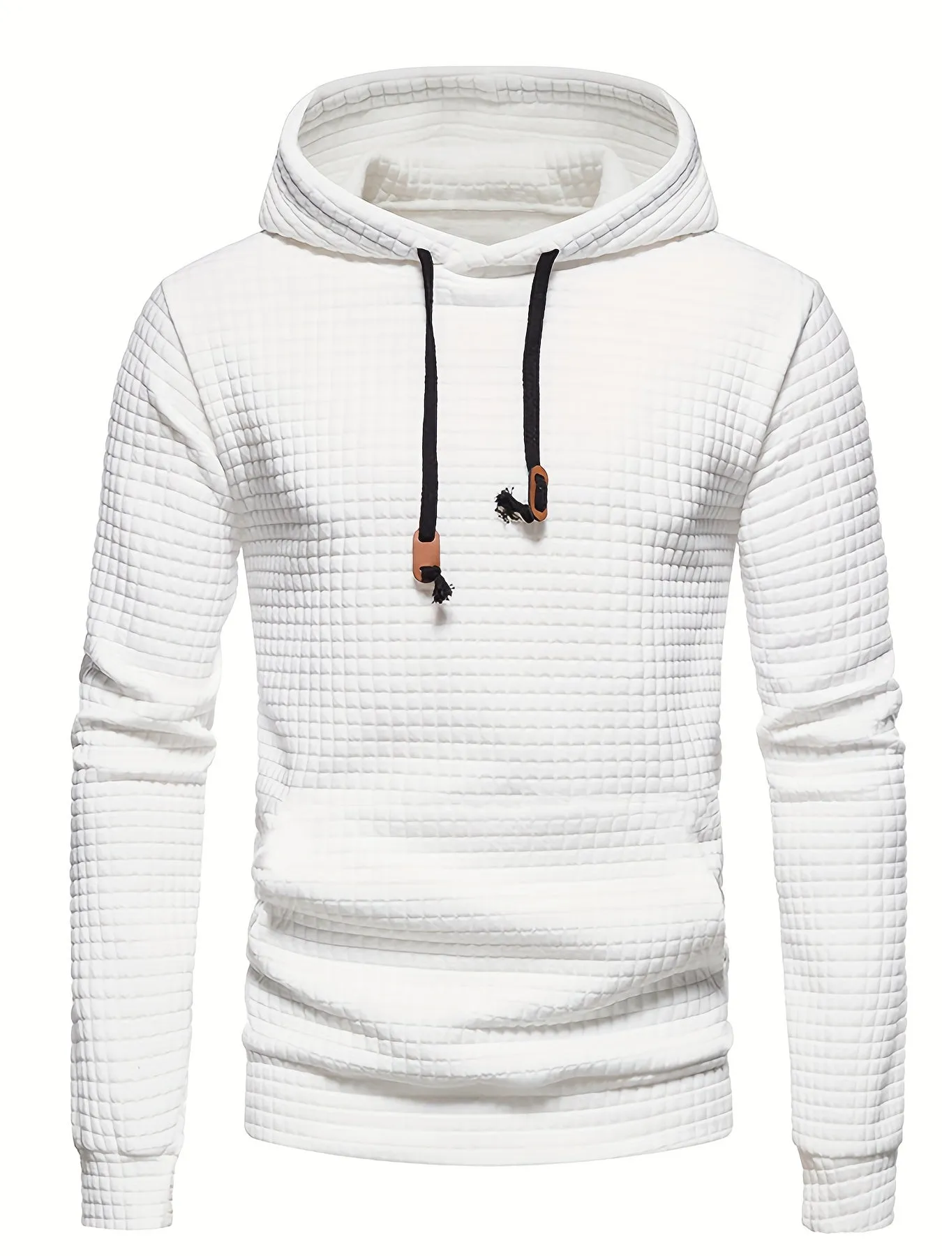 Ilooove - Waffle Pattern Solid Hoodie, Cool Hoodies For Men, Men's Casual Pullover Hooded Sweatshirt Streetwear For Spring Fall, As Gifts