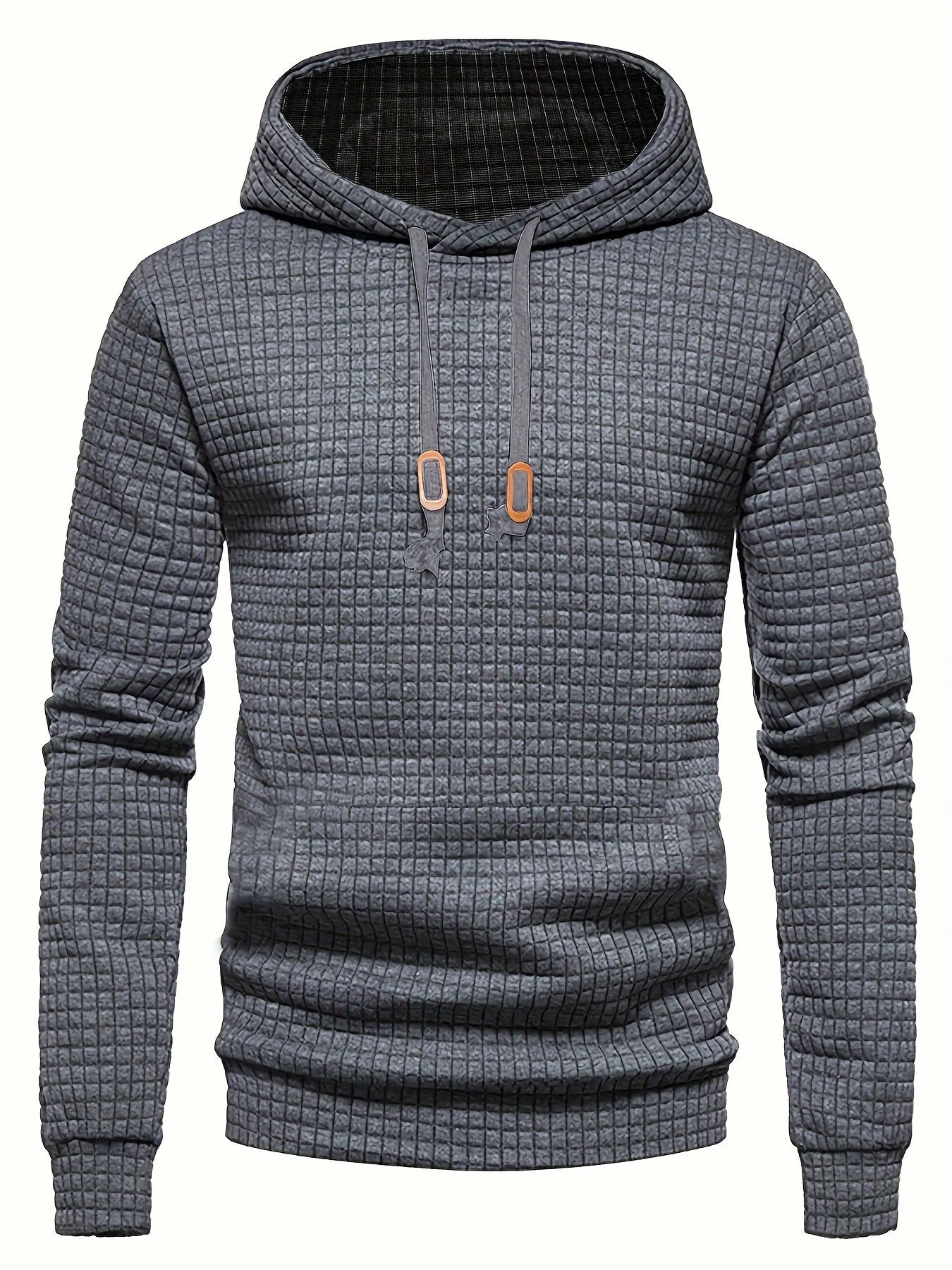 Ilooove - Waffle Pattern Solid Hoodie, Cool Hoodies For Men, Men's Casual Pullover Hooded Sweatshirt Streetwear For Spring Fall, As Gifts