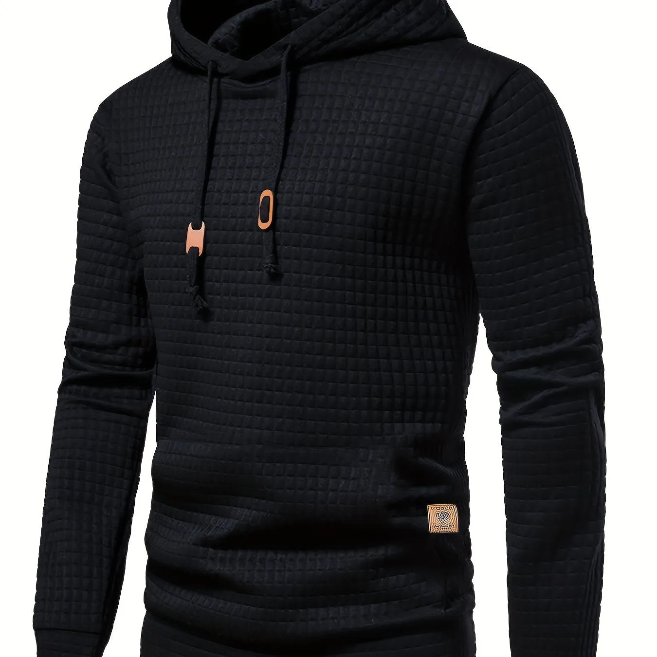 Ilooove - Waffle Pattern Solid Hoodie, Cool Hoodies For Men, Men's Casual Pullover Hooded Sweatshirt Streetwear For Spring Fall, As Gifts