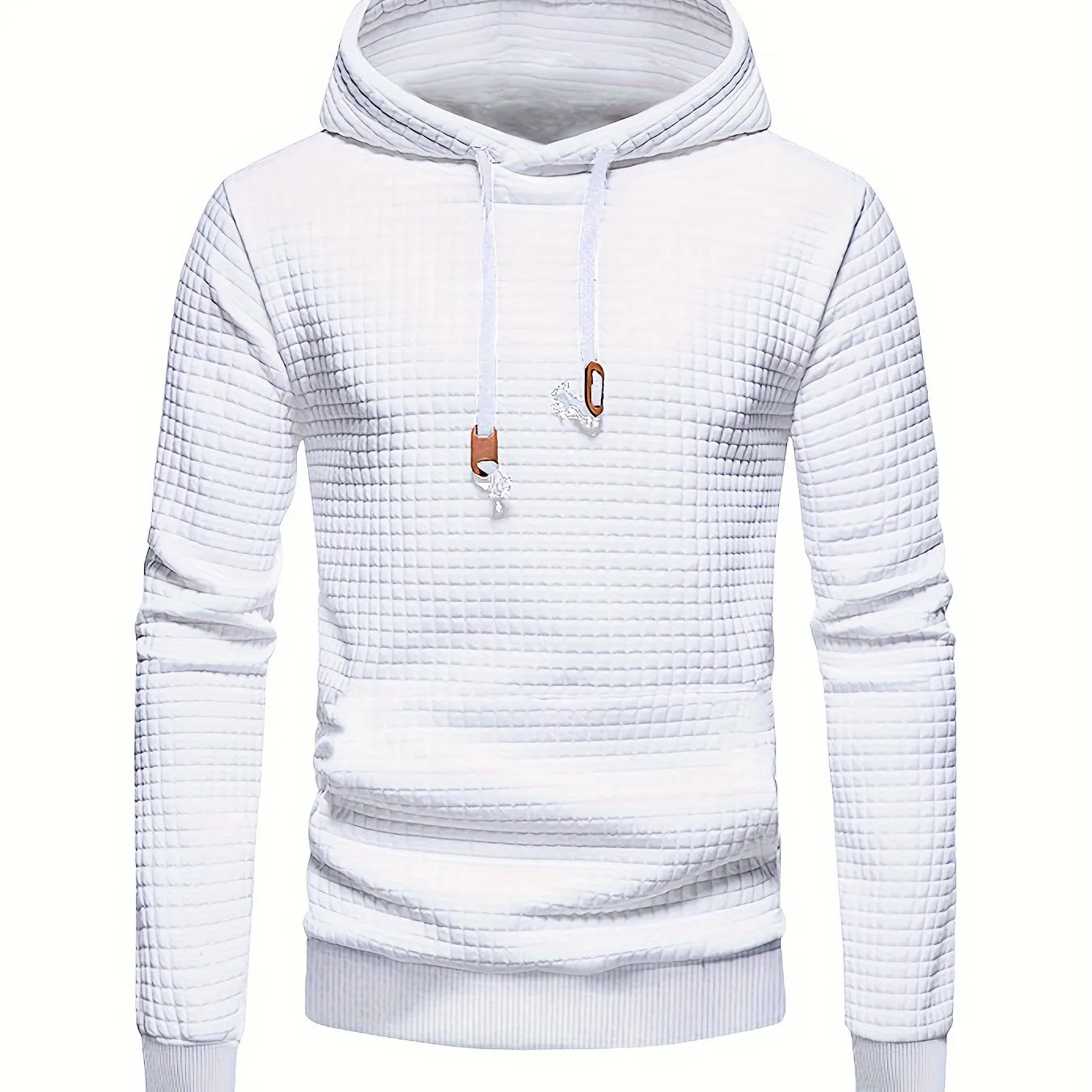 Ilooove - Waffle Pattern Solid Hoodie, Cool Hoodies For Men, Men's Casual Pullover Hooded Sweatshirt With Kangaroo Pocket Streetwear For Winter Fall, As Gifts