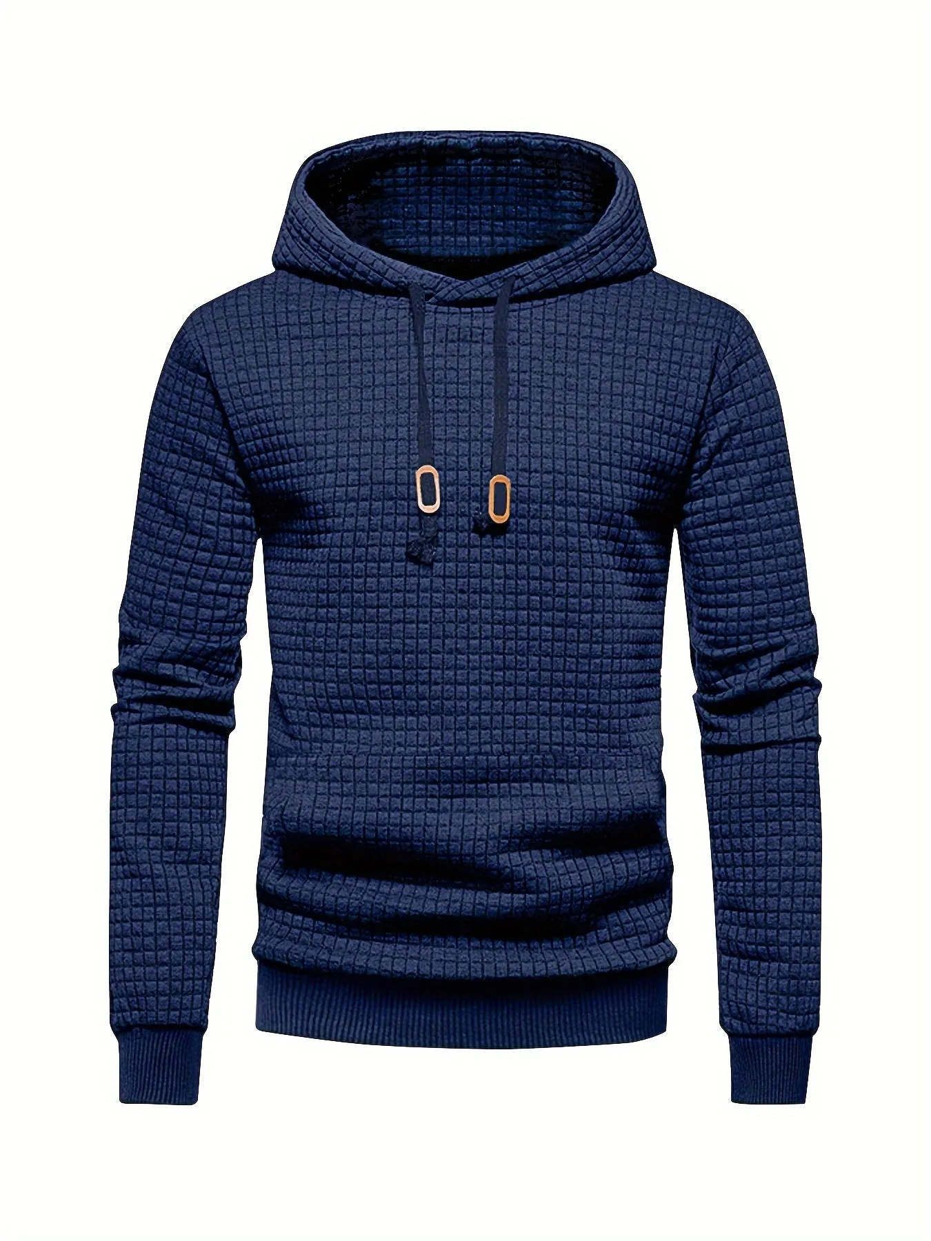 Ilooove - Waffle Pattern Solid Hoodie, Cool Hoodies For Men, Men's Casual Pullover Hooded Sweatshirt With Kangaroo Pocket Streetwear For Winter Fall, As Gifts