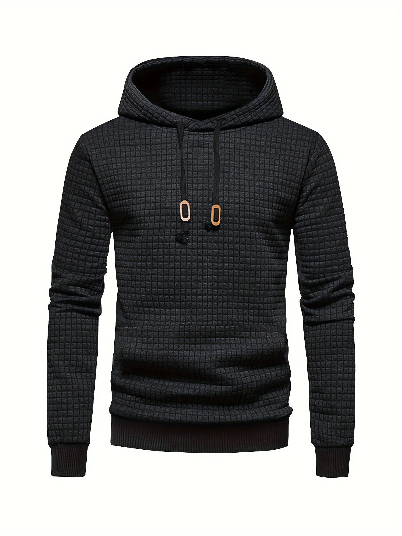 Ilooove - Waffle Pattern Solid Hoodie, Cool Hoodies For Men, Men's Casual Pullover Hooded Sweatshirt With Kangaroo Pocket Streetwear For Winter Fall, As Gifts