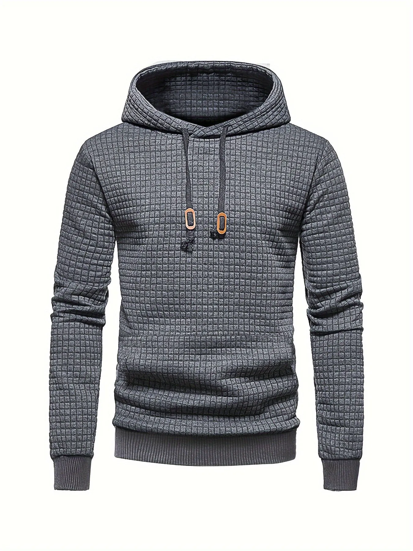 Ilooove - Waffle Pattern Solid Hoodie, Cool Hoodies For Men, Men's Casual Pullover Hooded Sweatshirt With Kangaroo Pocket Streetwear For Winter Fall, As Gifts