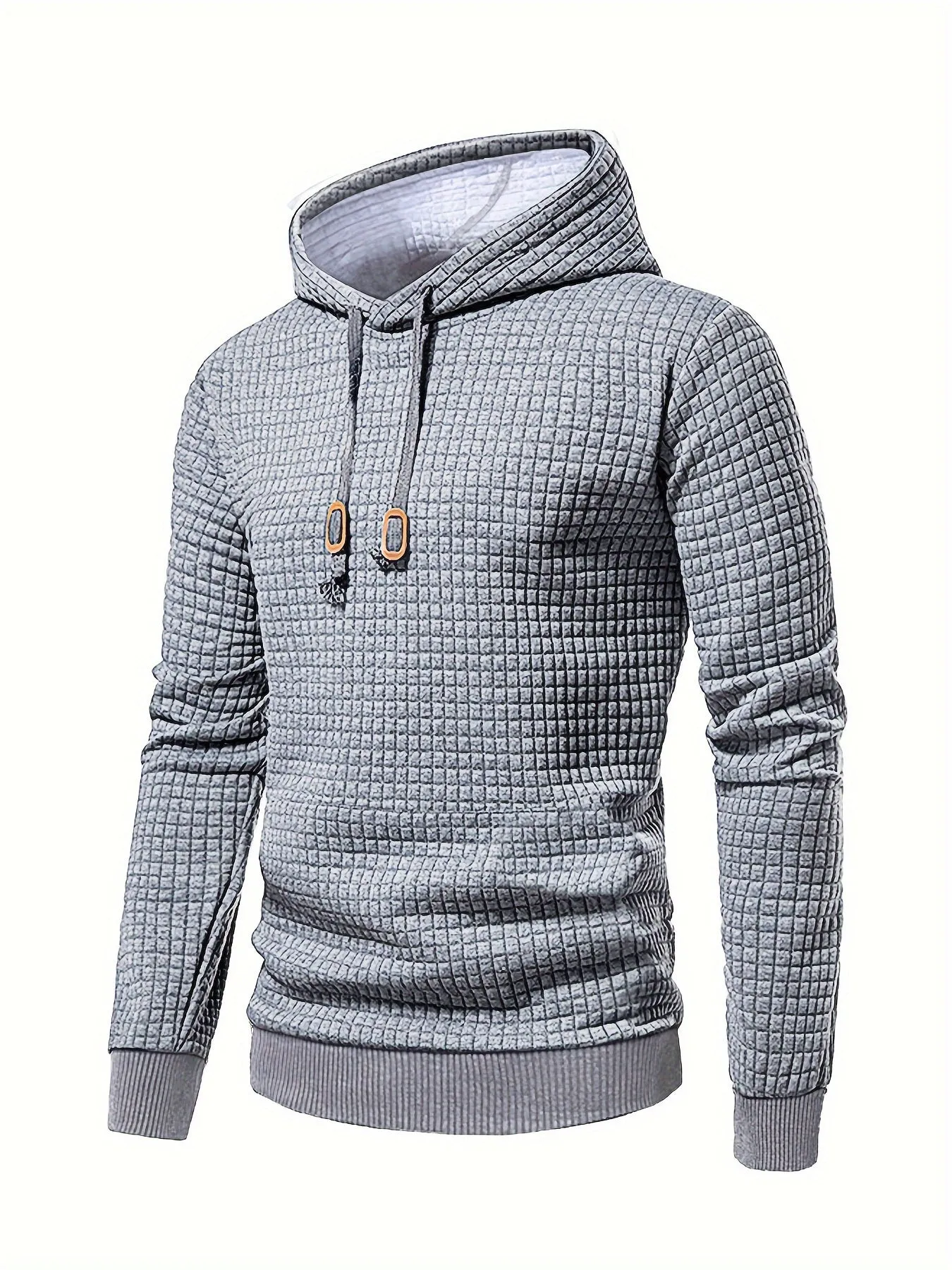 Ilooove - Waffle Pattern Solid Hoodie, Cool Hoodies For Men, Men's Casual Pullover Hooded Sweatshirt With Kangaroo Pocket Streetwear For Winter Fall, As Gifts