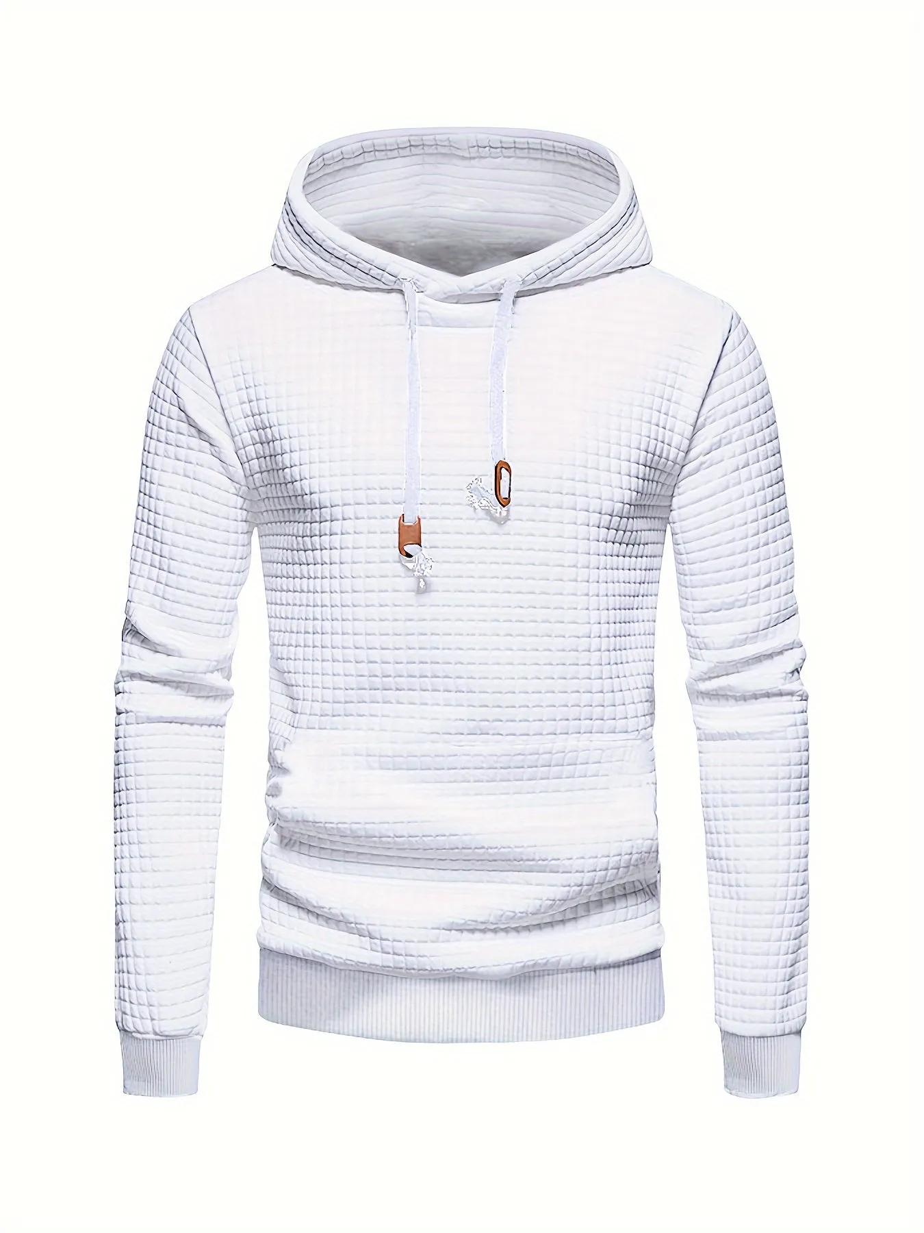Ilooove - Waffle Pattern Solid Hoodie, Cool Hoodies For Men, Men's Casual Pullover Hooded Sweatshirt With Kangaroo Pocket Streetwear For Winter Fall, As Gifts