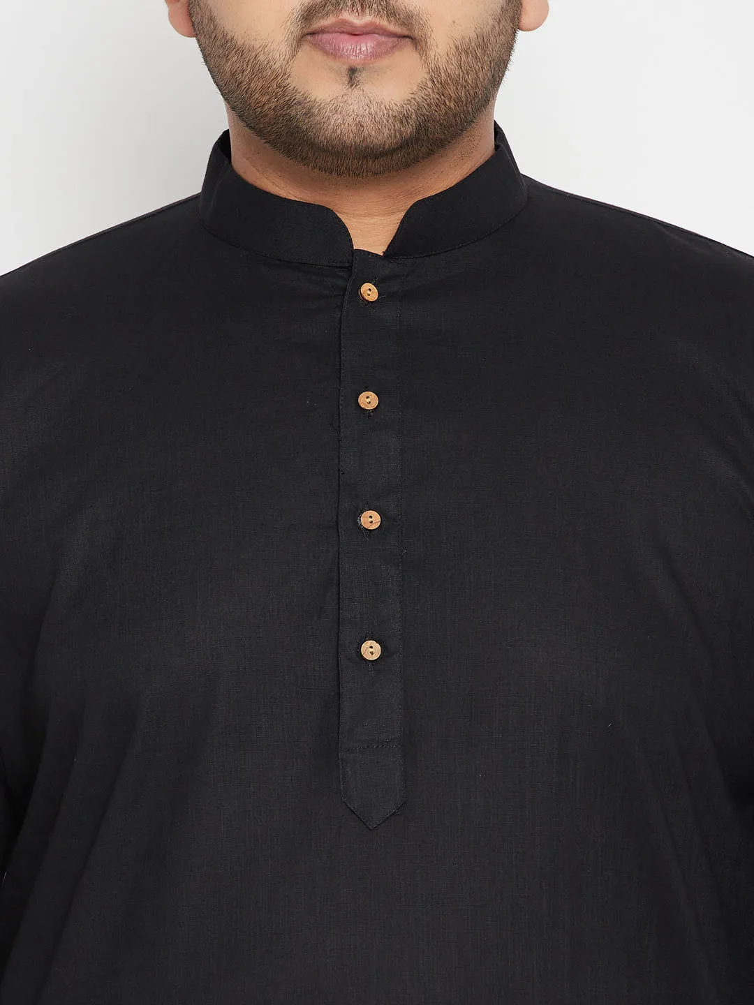 Jashvi Men's Plus Size Black and Beige Cotton Blend Jacket Kurta Pyjama Set