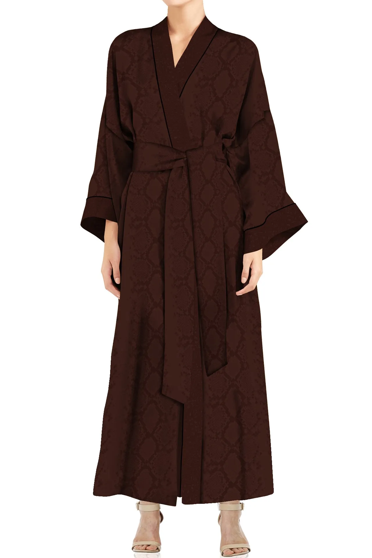 Kimono Solid Brown Robe in Midi Length