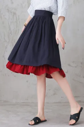 Layered Pleated Linen Midi Skirt 3306，Size XS CK2200373