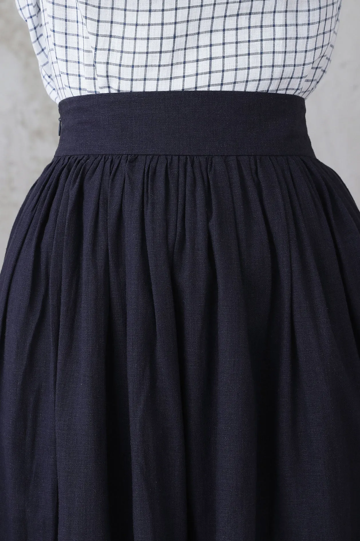 Layered Pleated Linen Midi Skirt 3306，Size XS CK2200373