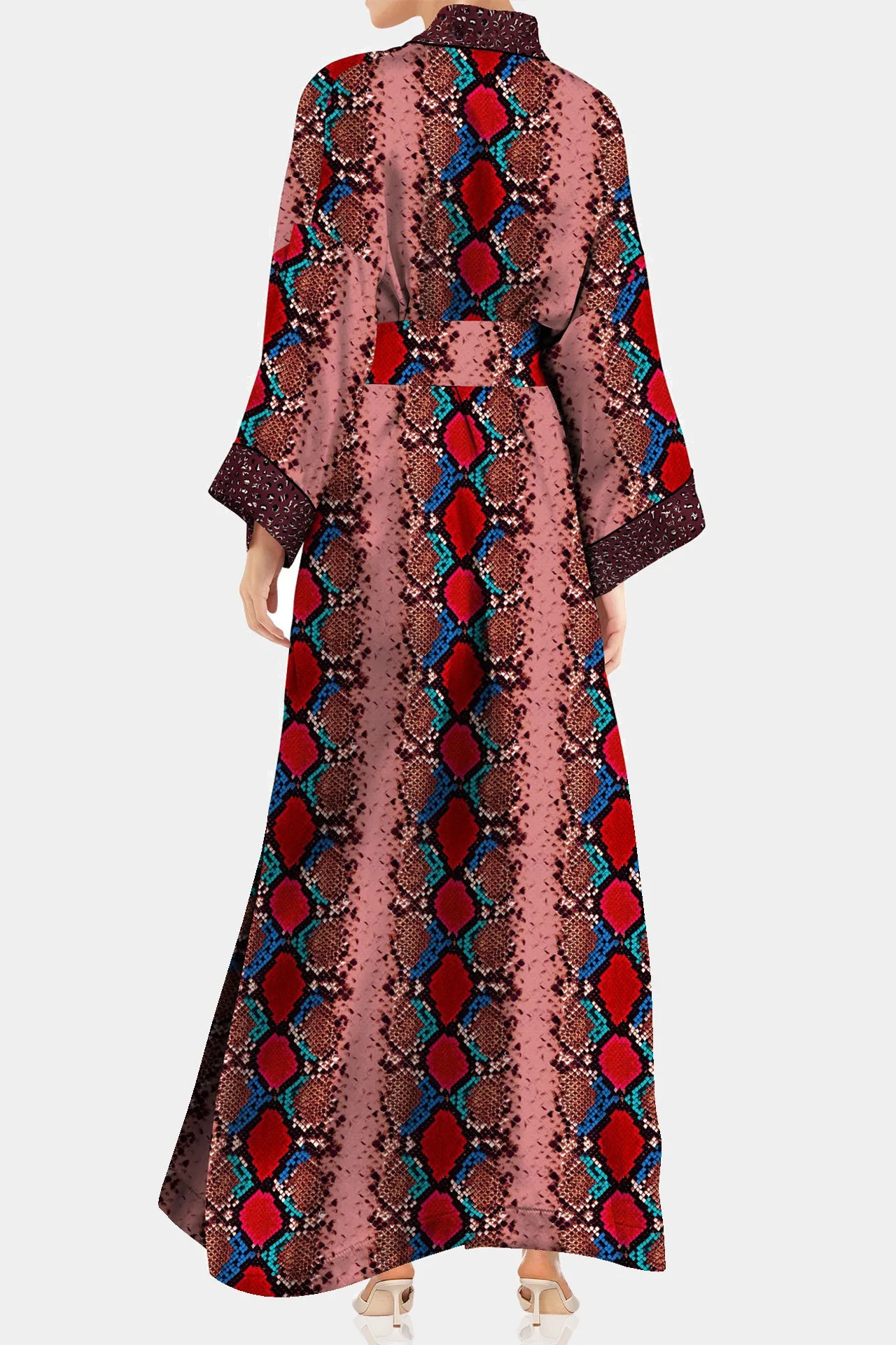 Made with Vegan Silk Long Kimono Robe Dress in Blood Stone