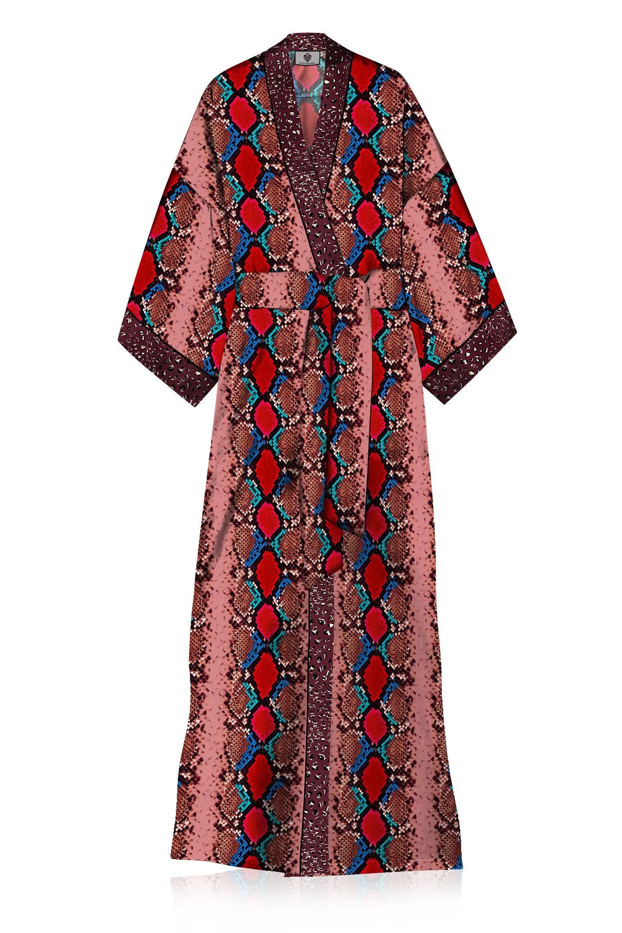 Made with Vegan Silk Long Kimono Robe Dress in Blood Stone