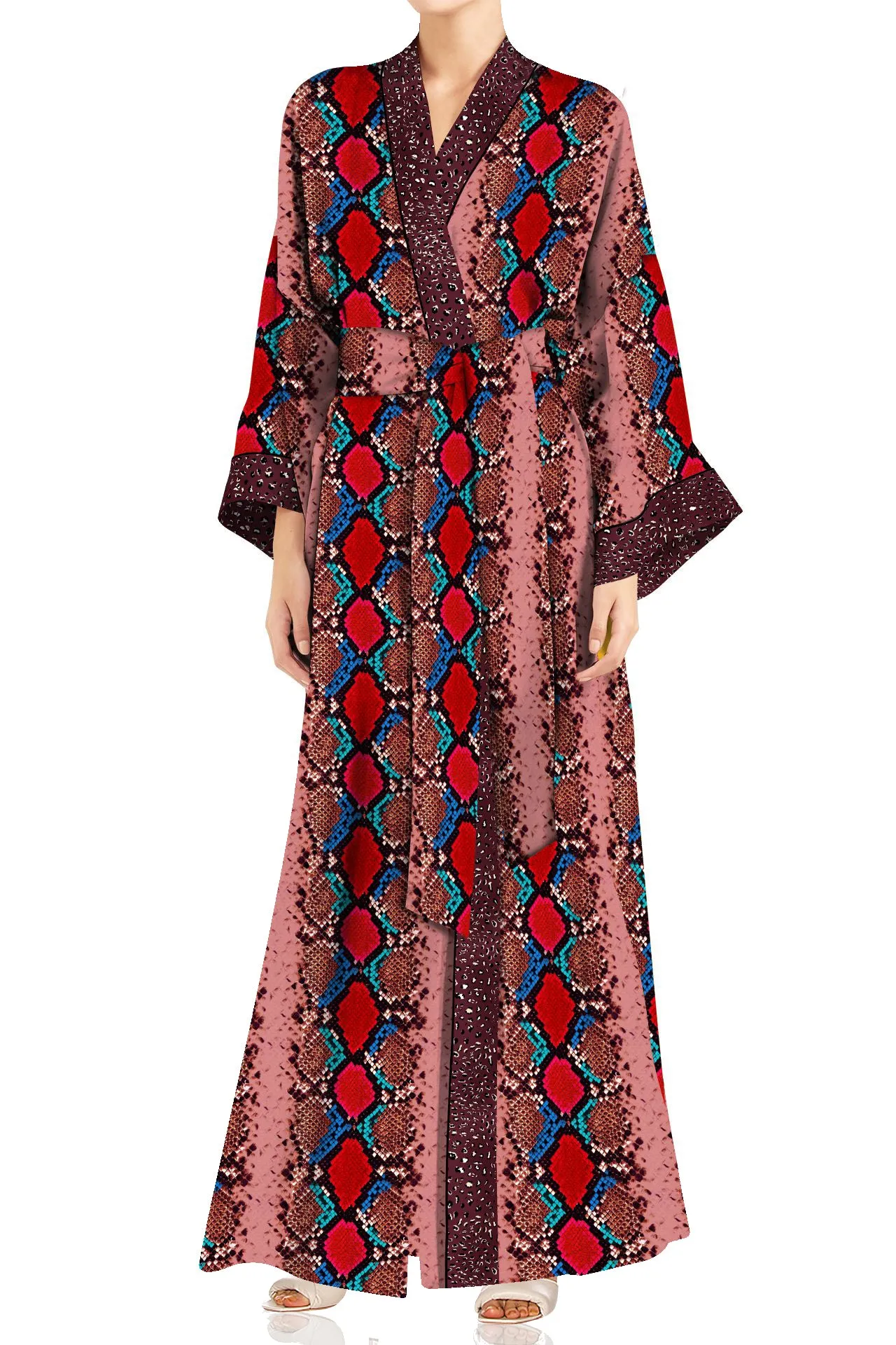 Made with Vegan Silk Long Kimono Robe Dress in Blood Stone