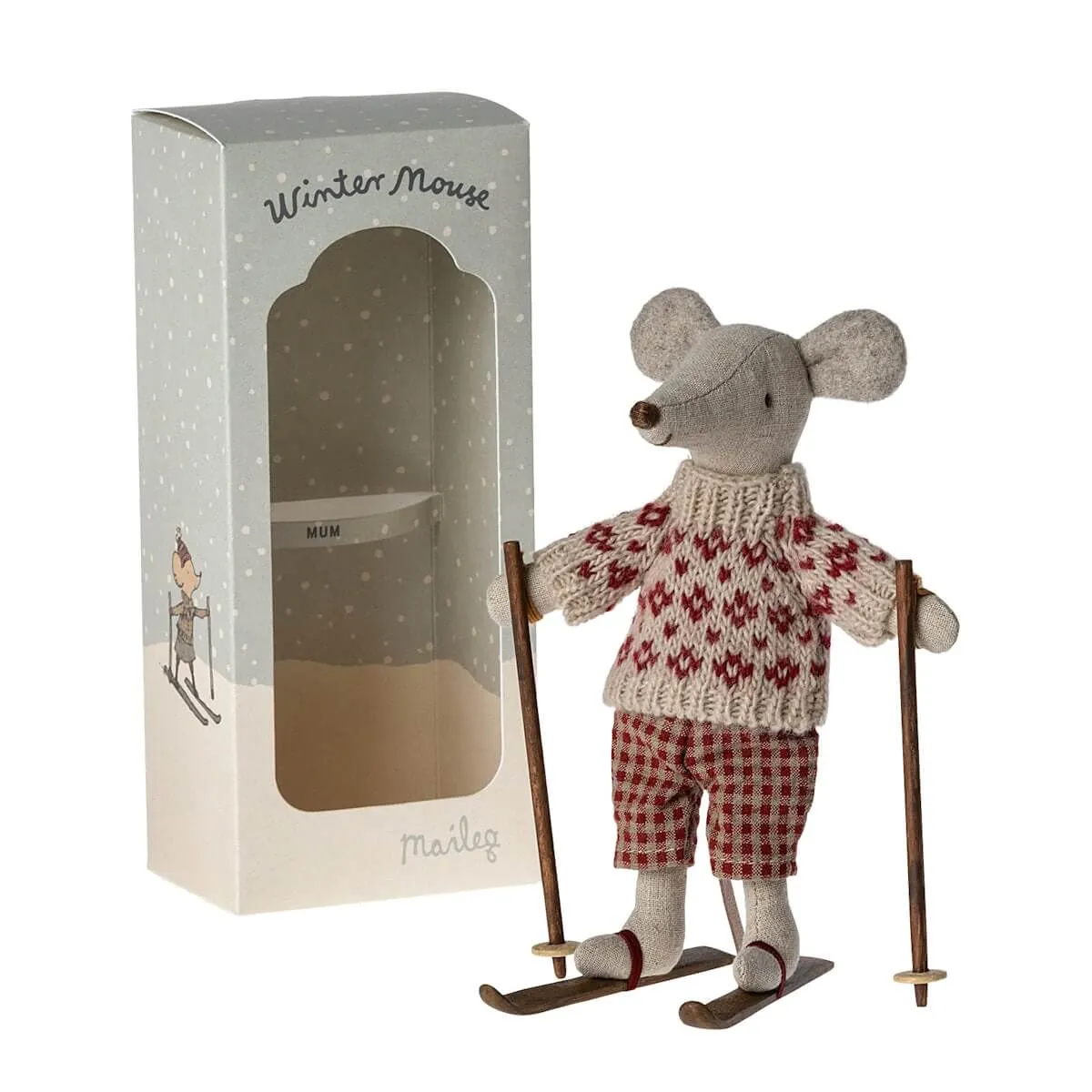 Maileg Winter Mouse with Skis - Mum (2023) - Retired Product, Limited Stock