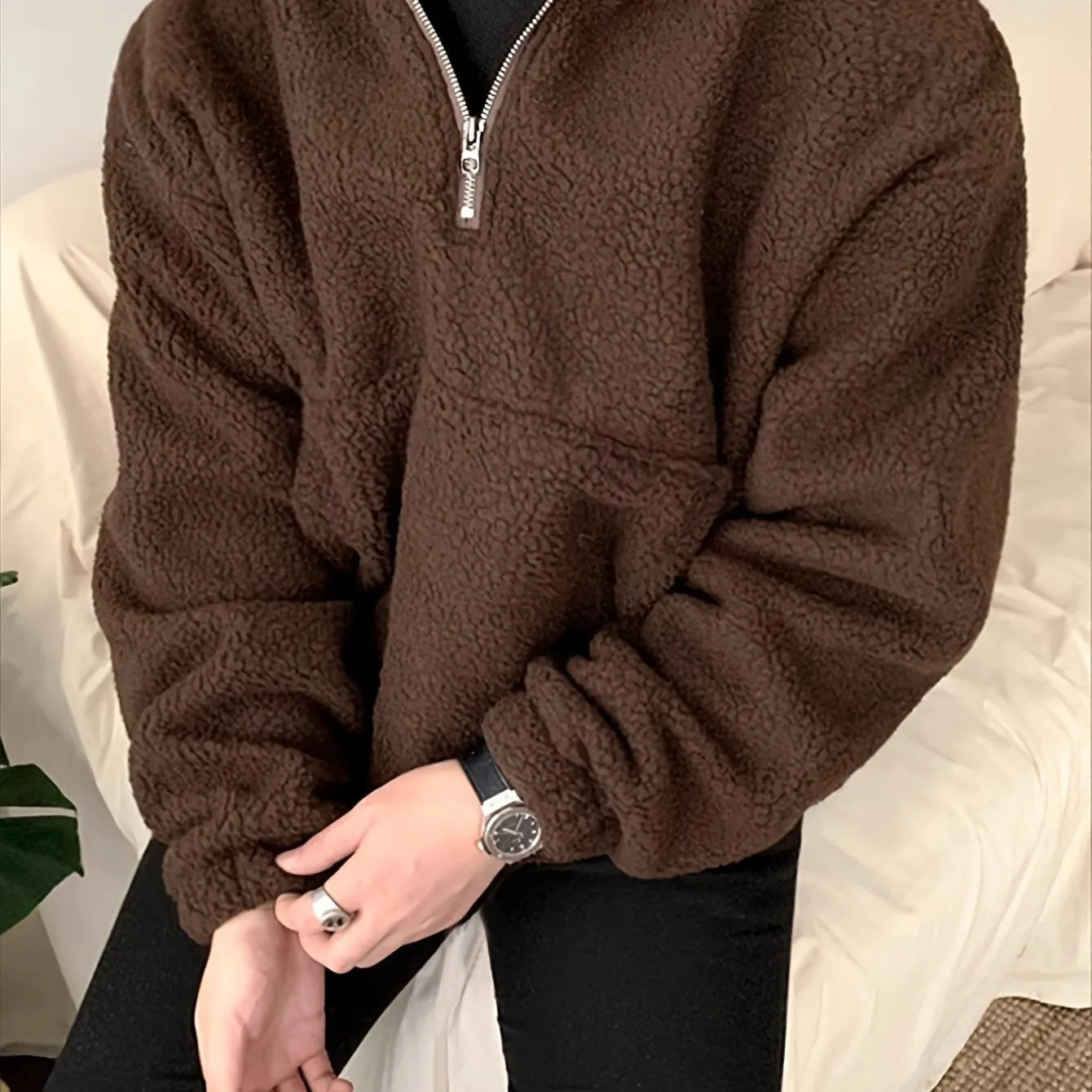Men's Plush Fleece Hoodie - Casual Zip-Up Long Sleeve Pullover, Warm & Stylish for Fall/Winter