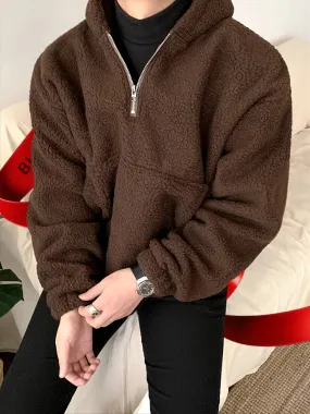 Men's Plush Fleece Hoodie - Casual Zip-Up Long Sleeve Pullover, Warm & Stylish for Fall/Winter