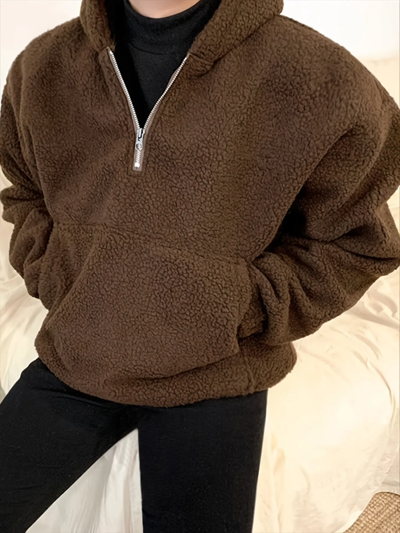 Men's Plush Fleece Hoodie - Casual Zip-Up Long Sleeve Pullover, Warm & Stylish for Fall/Winter