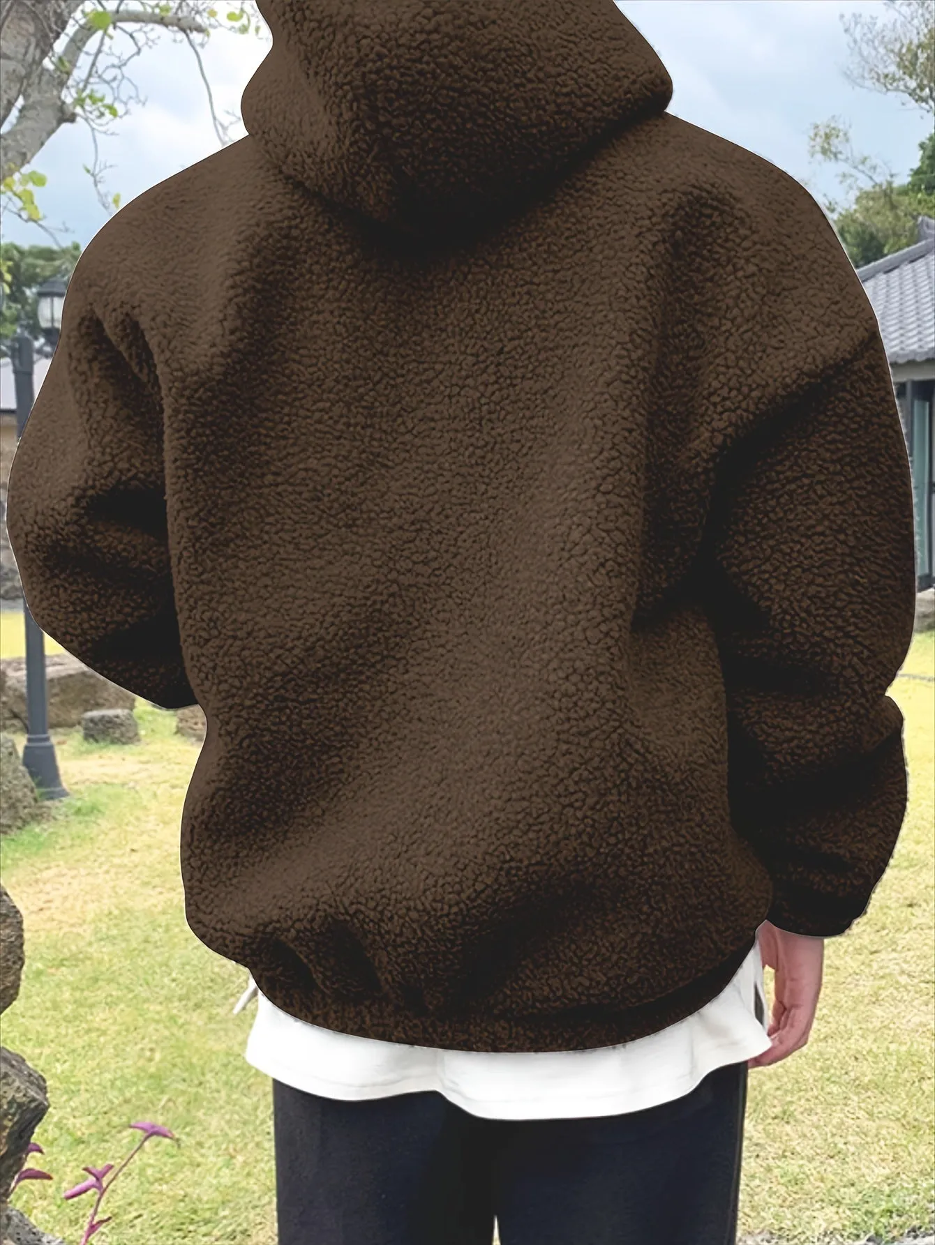 Men's Plush Fleece Hoodie - Casual Zip-Up Long Sleeve Pullover, Warm & Stylish for Fall/Winter